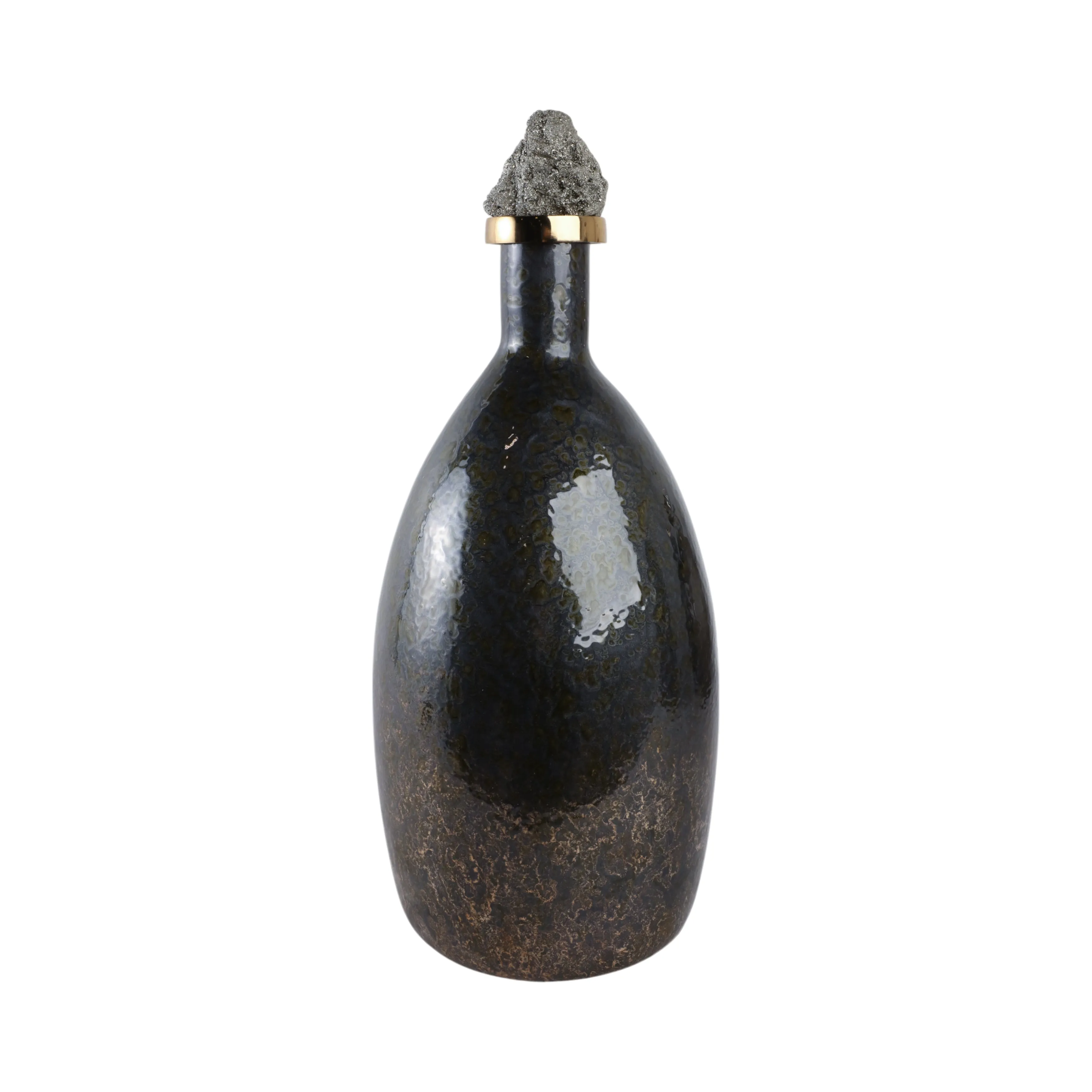 20" Arielle Large Pyrite Stone And Glass Bottle