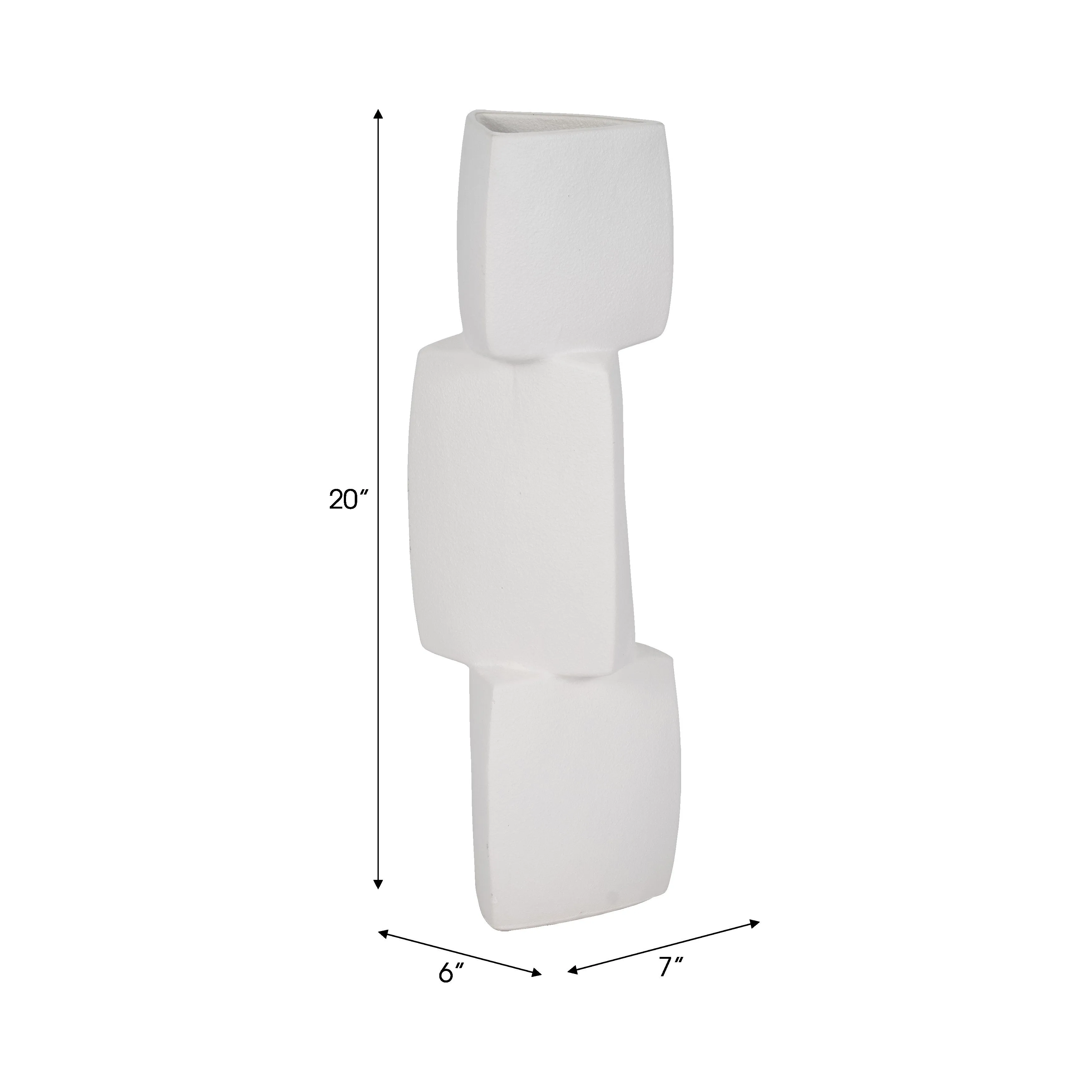 20" Stacked Triangle Rough Vase,ivory