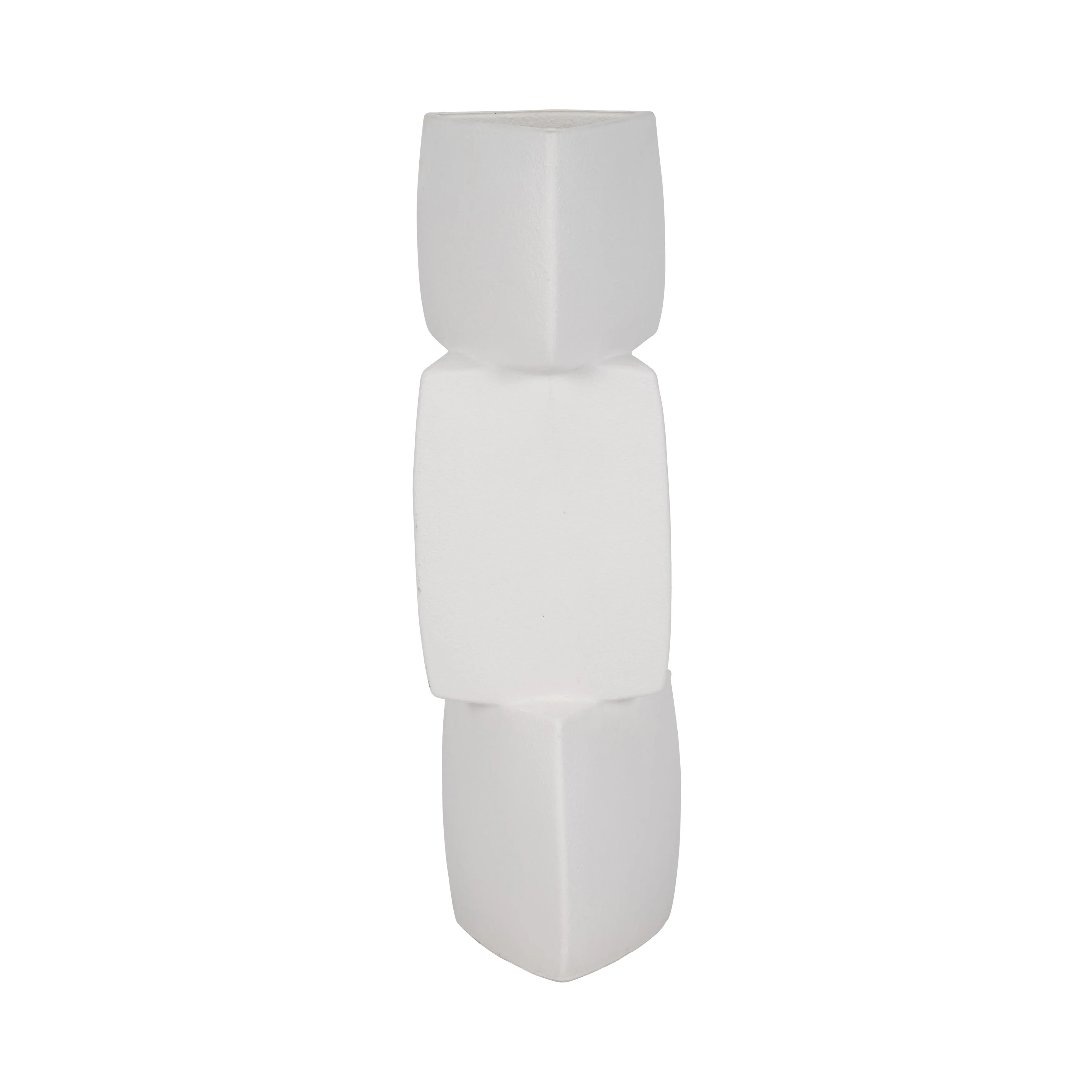 20" Stacked Triangle Rough Vase,ivory