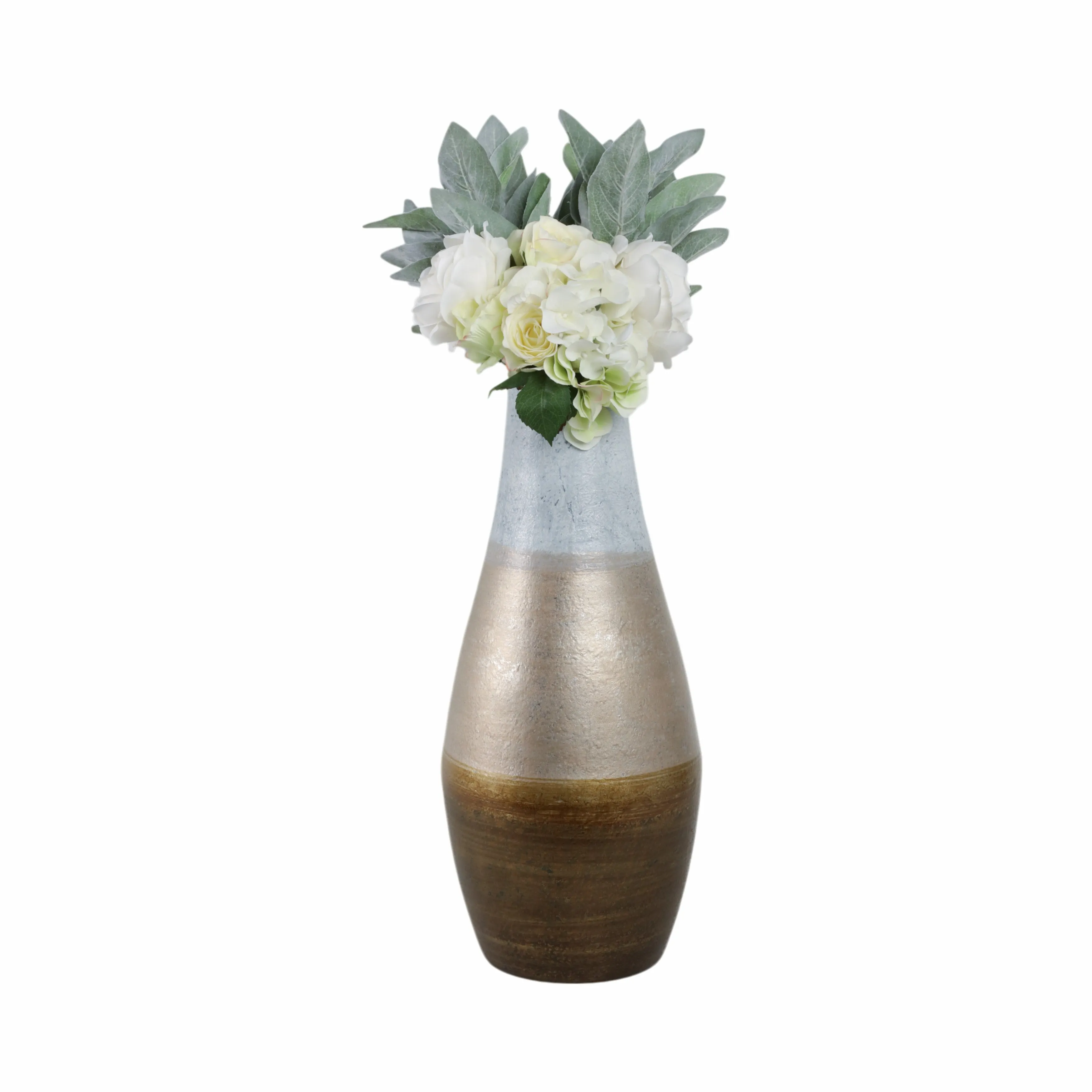 21"gold Ombre Metal Hourglss Vase,wht/gld