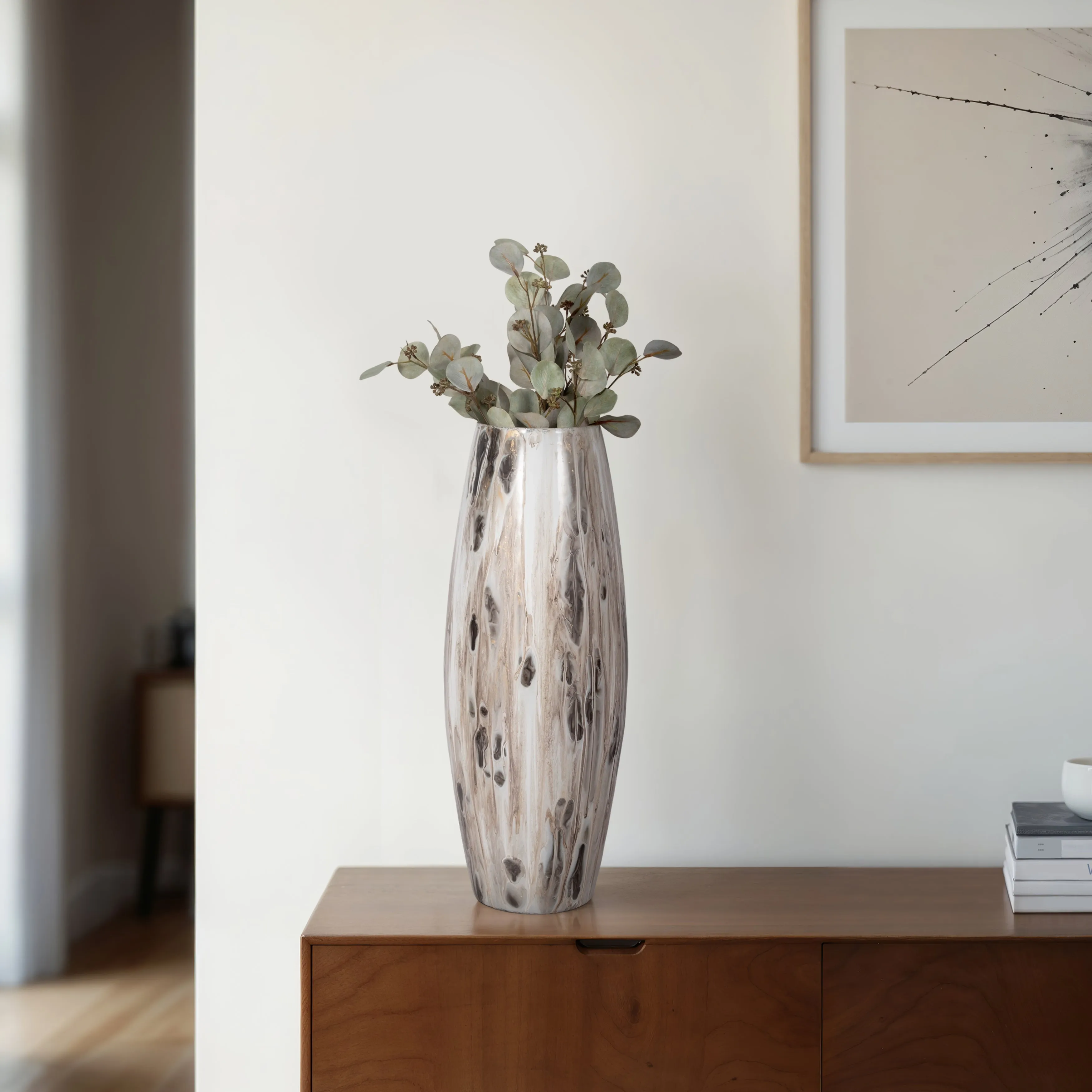 24" Curved Glass Vase Neutral Drip Finish, Multi