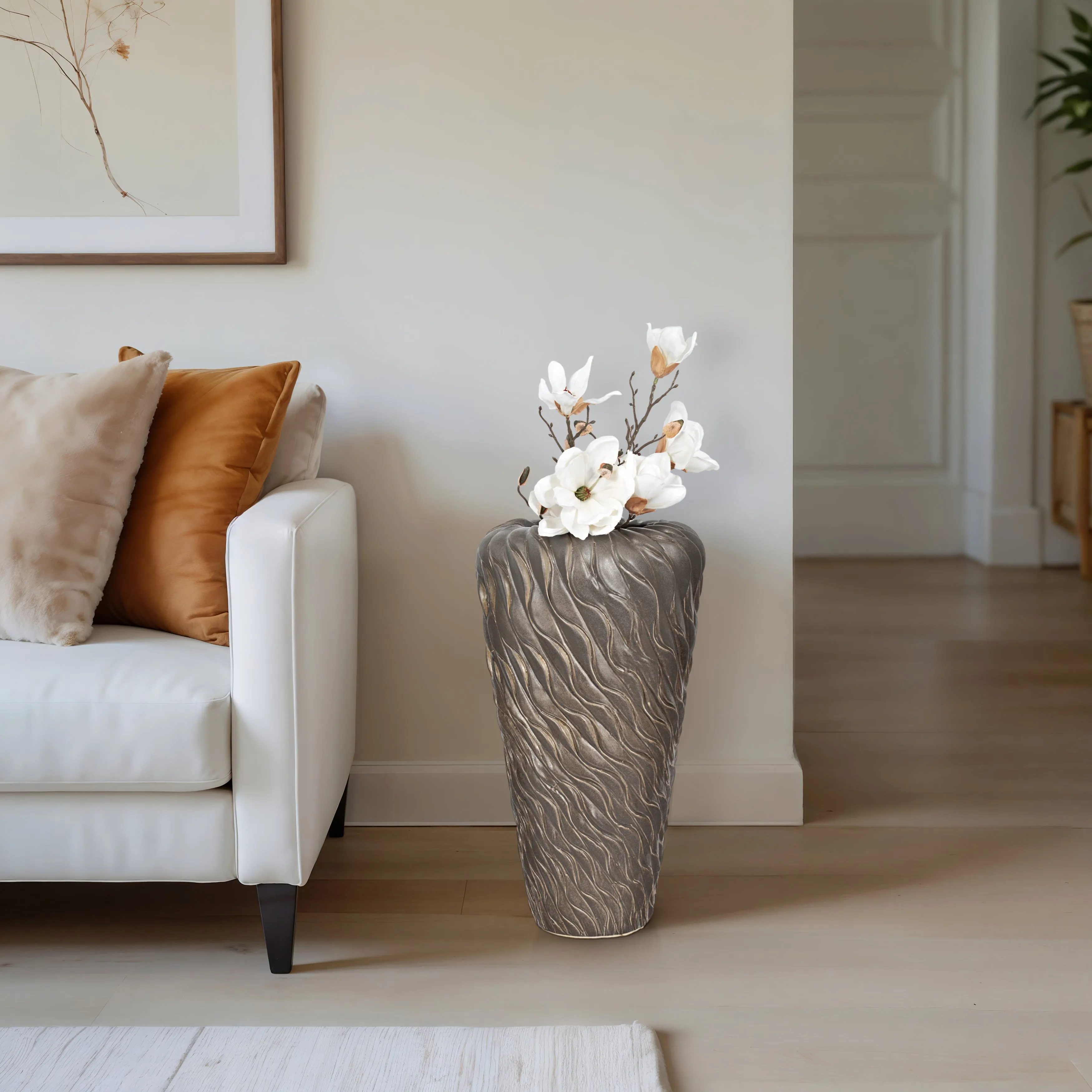 24" Devone Small Ceramic Brown Floor Vase