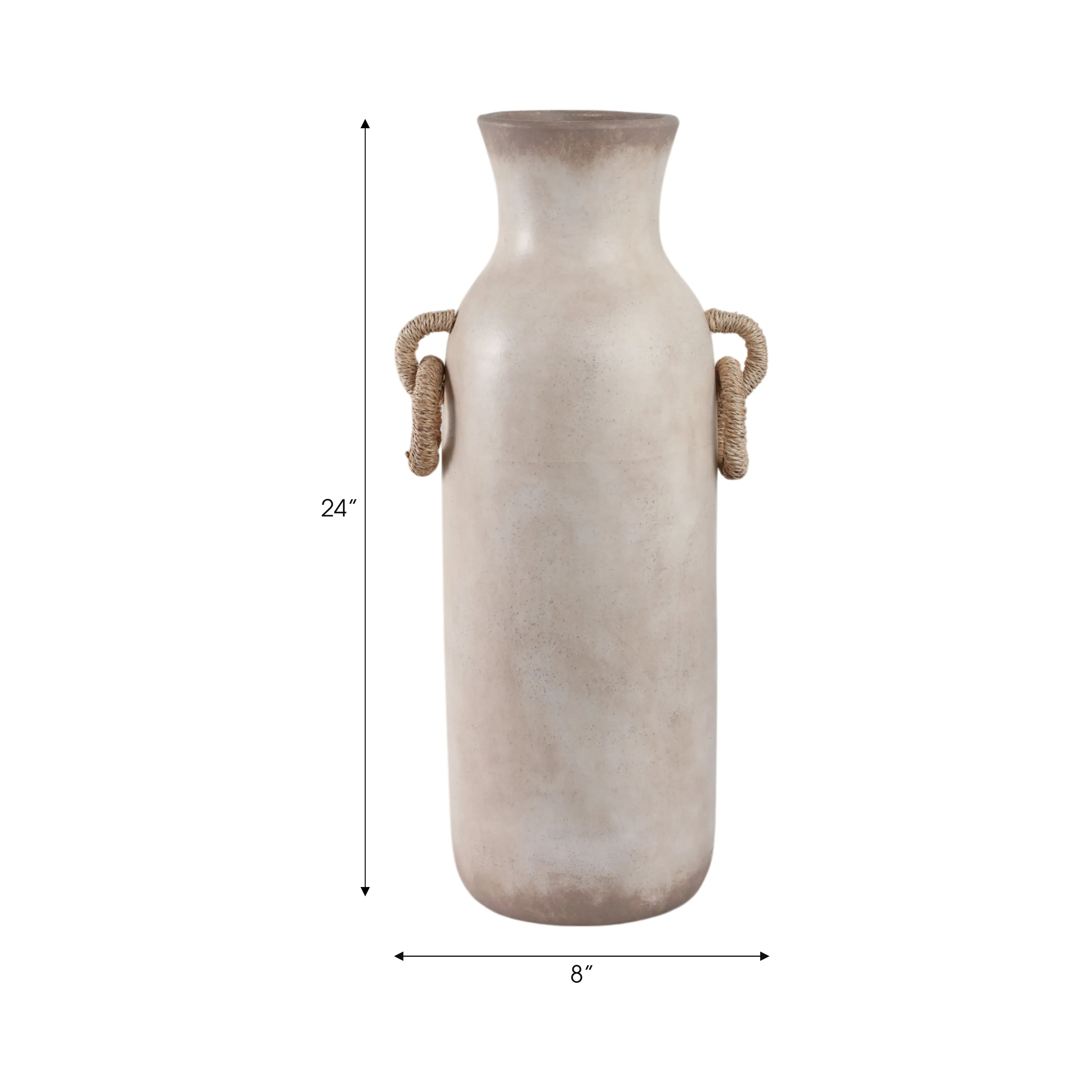 24" Vase With Rattan Handles, Antique White