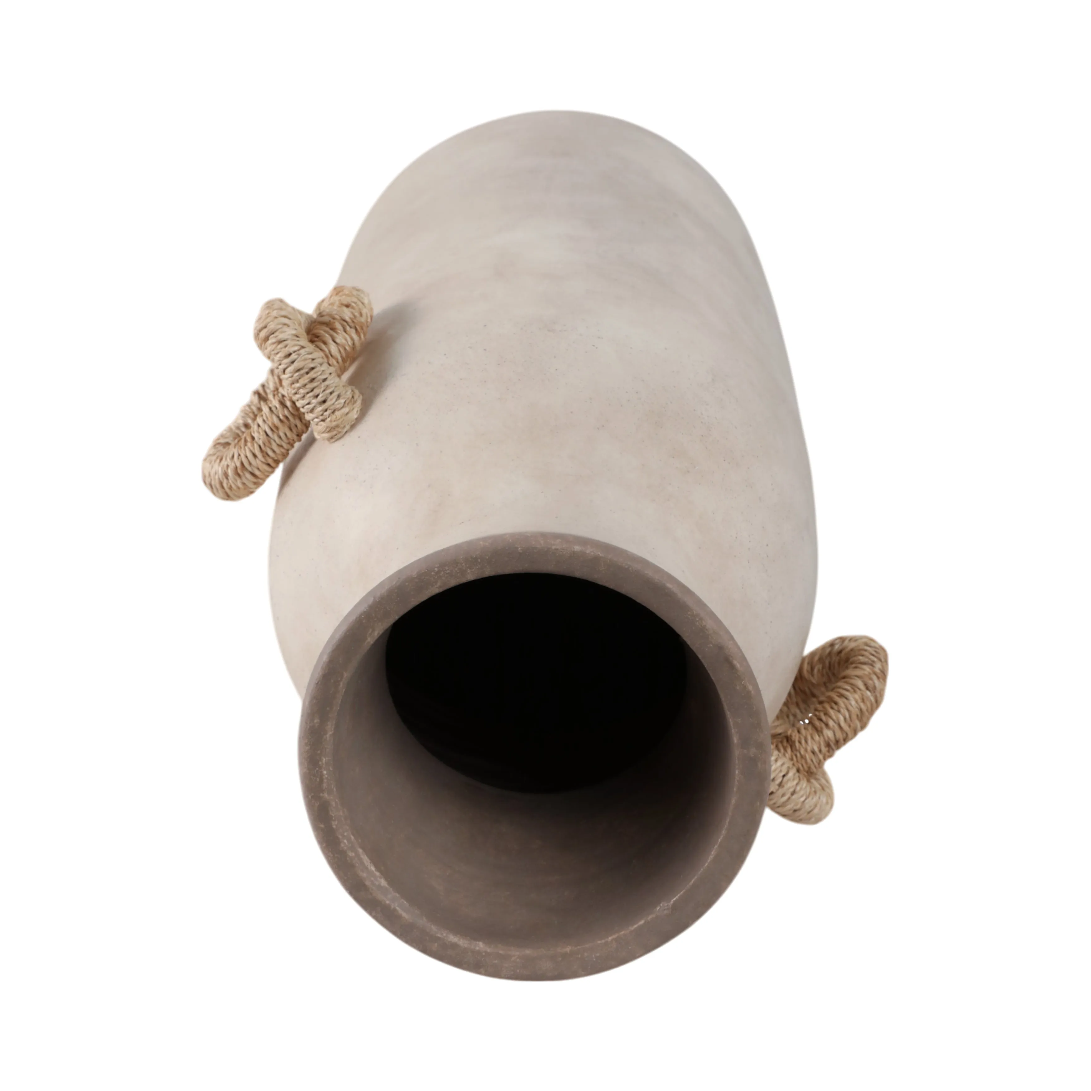 24" Vase With Rattan Handles, Antique White