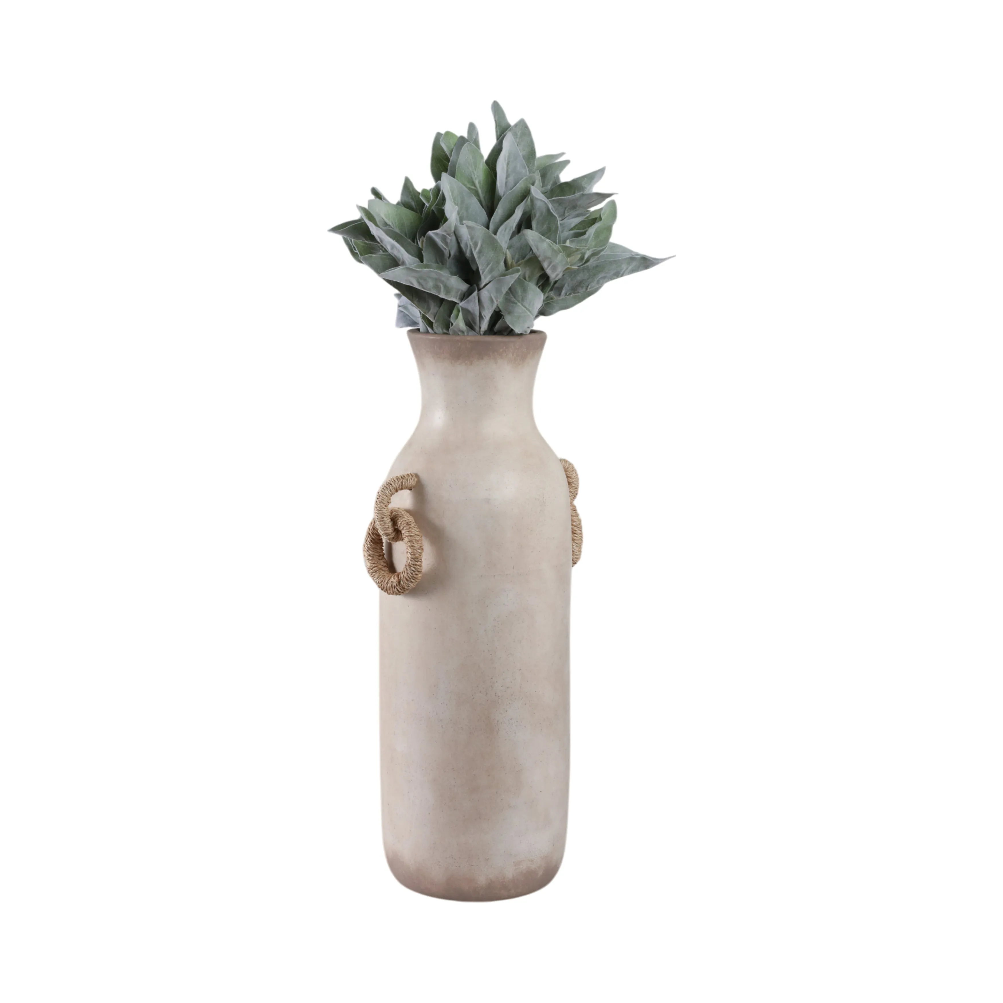 24" Vase With Rattan Handles, Antique White