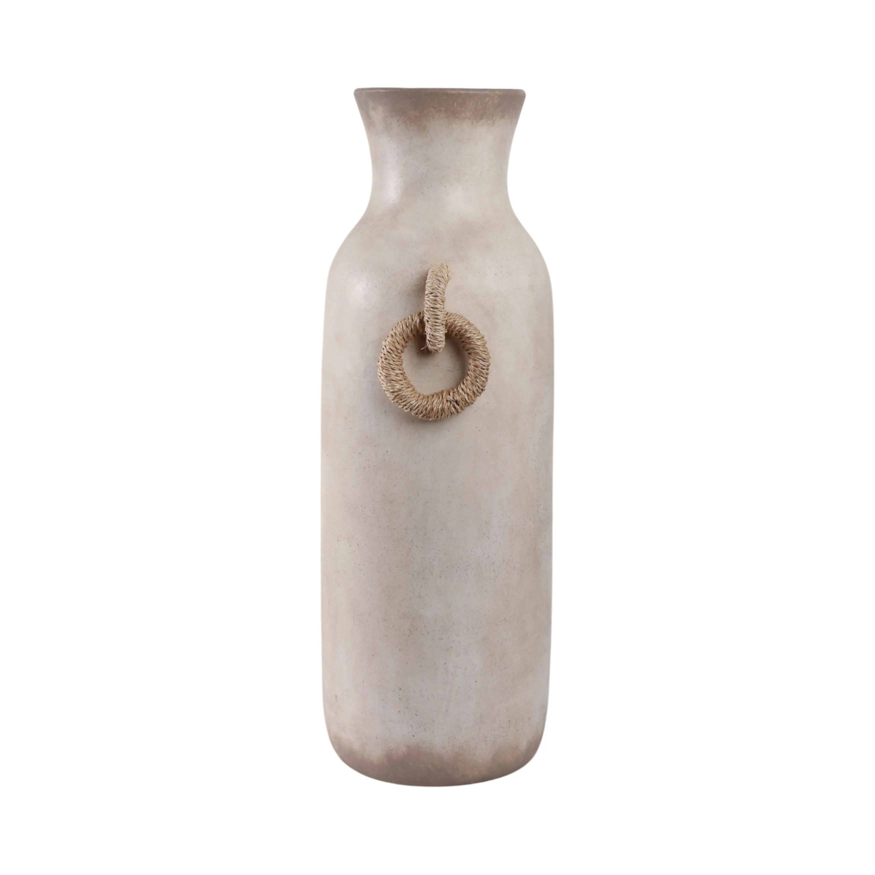 24" Vase With Rattan Handles, Antique White