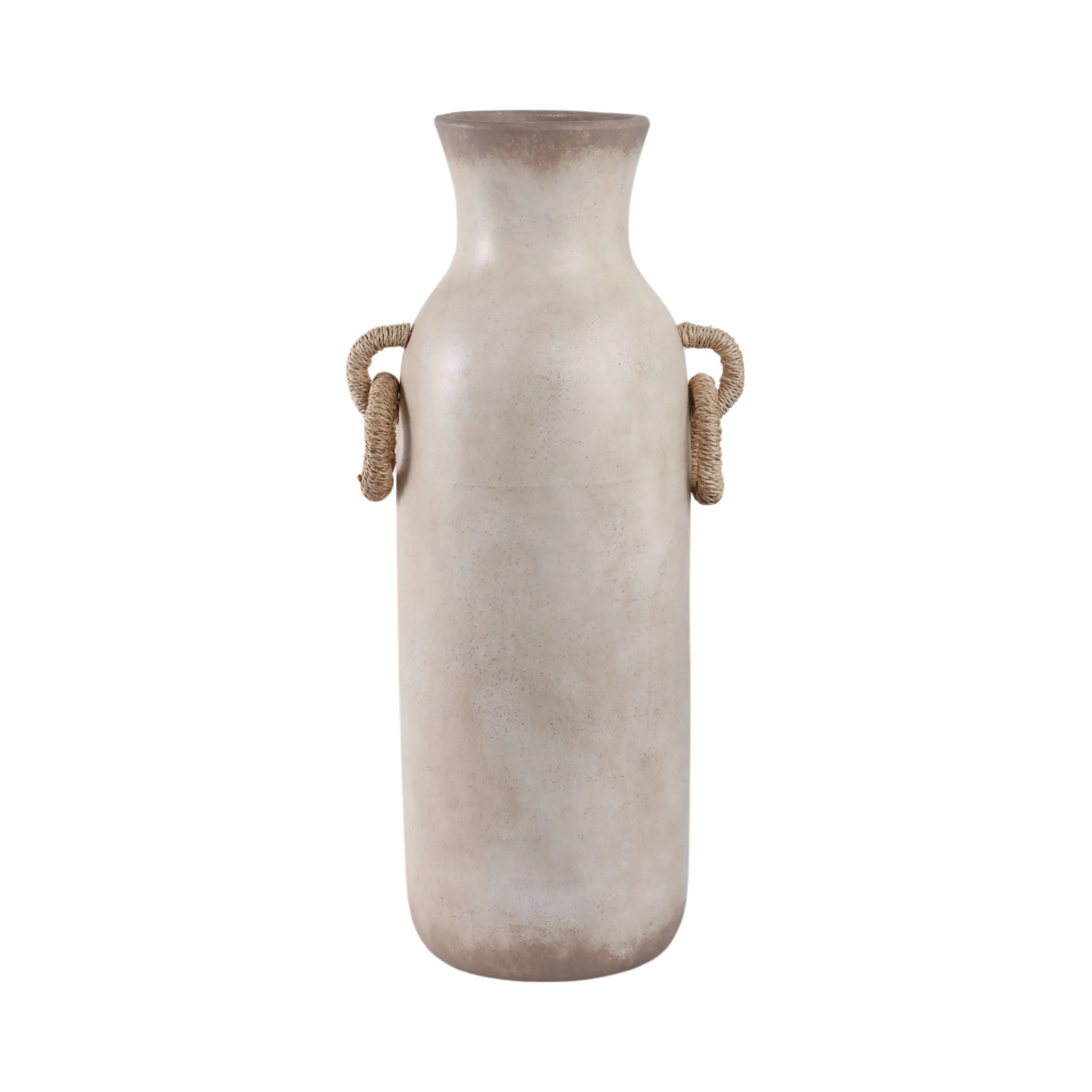 24" Vase With Rattan Handles, Antique White