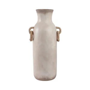 24" Vase With Rattan Handles, Antique White