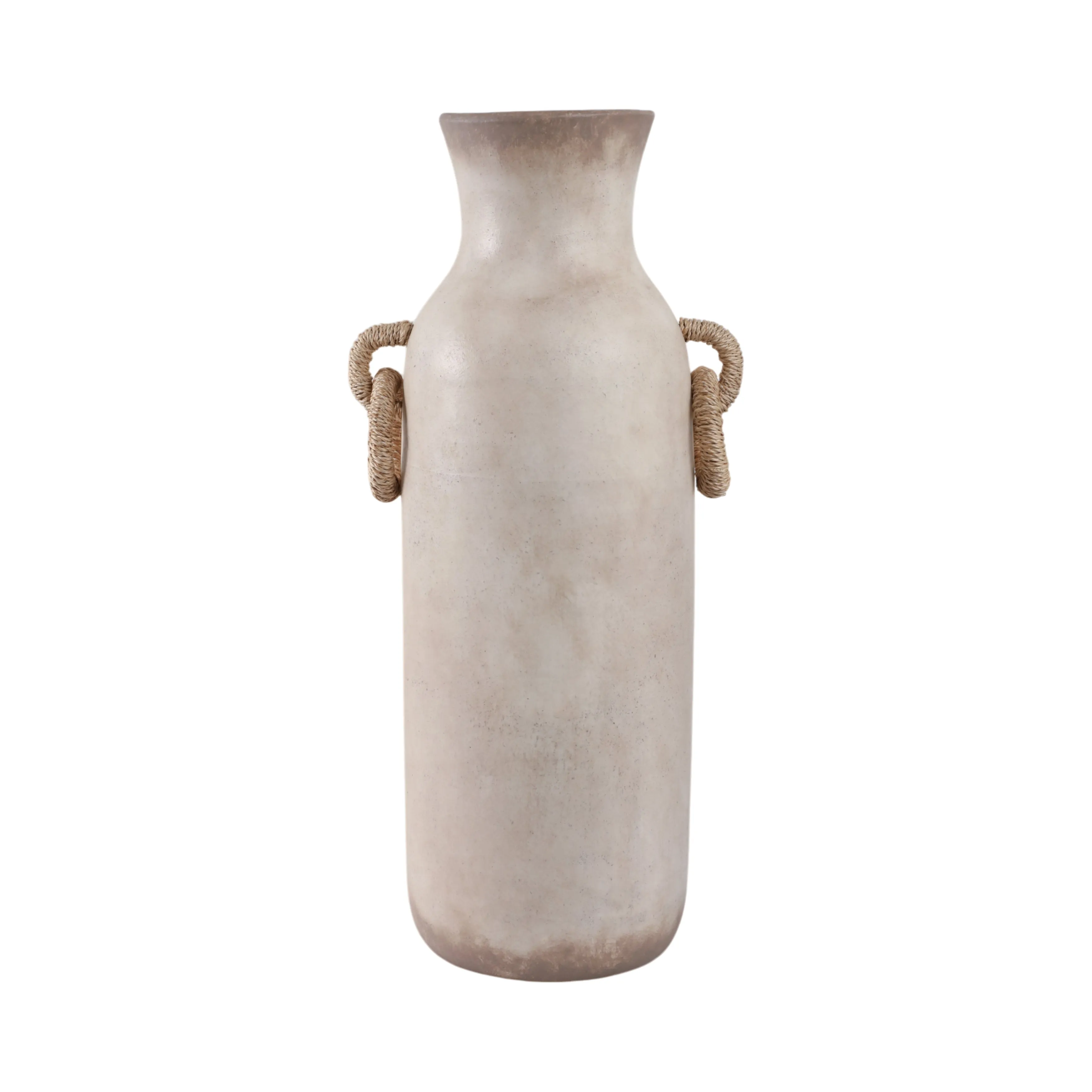 24" Vase With Rattan Handles, Antique White