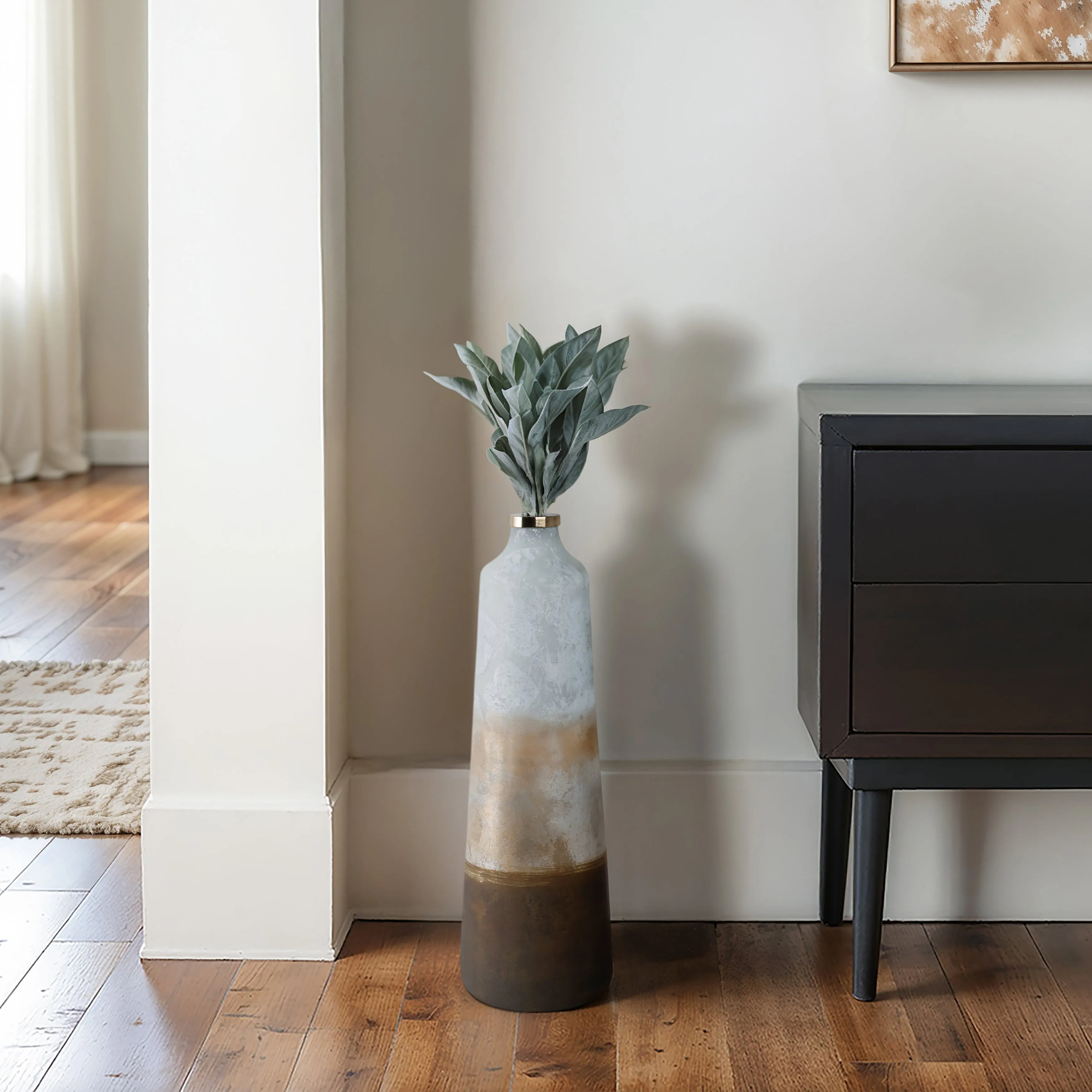 25" Gold Ombre Floor Vase, White/gold