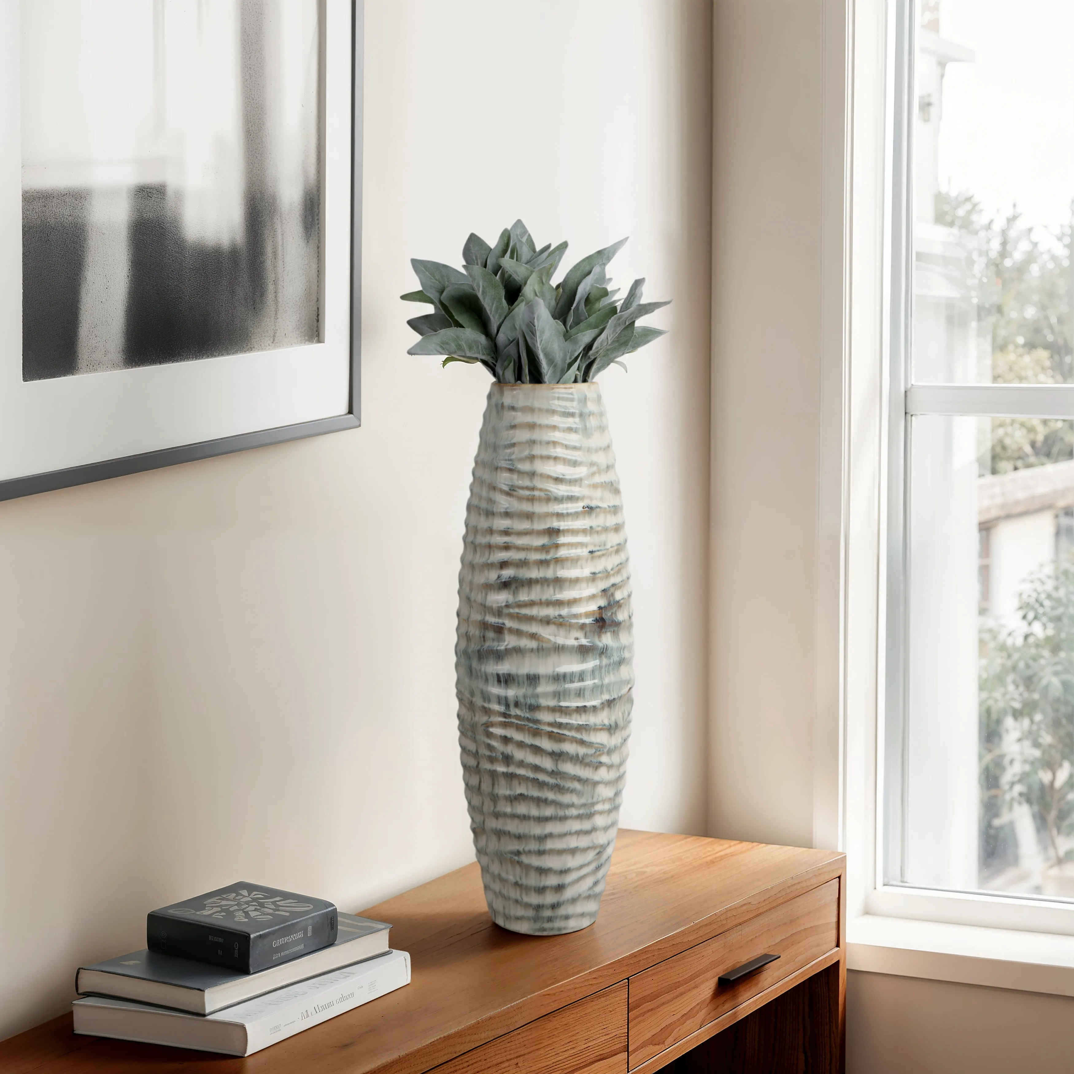 26" Decorah Small Cer Ribbed Vase