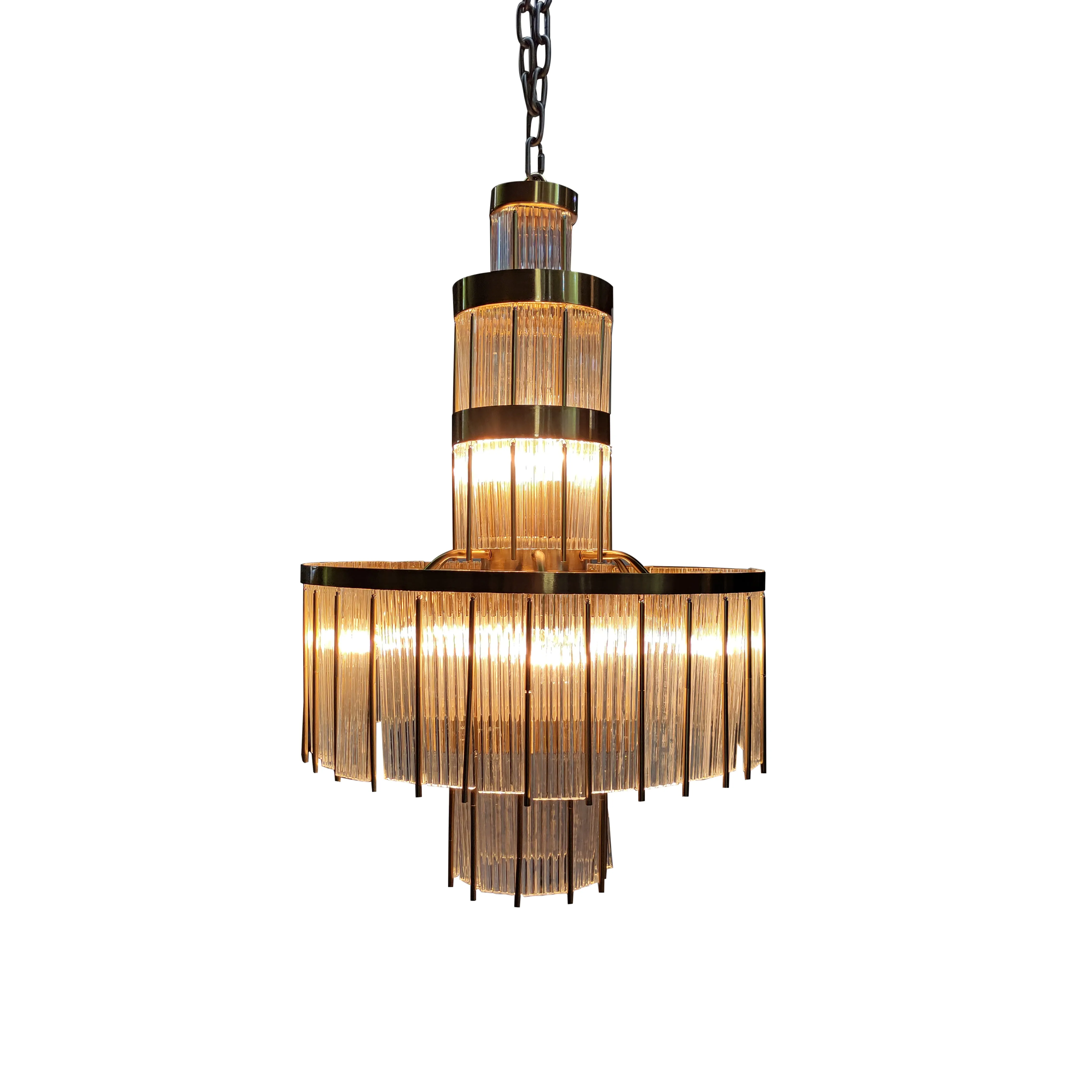 29" H METAL CRYSTAL CHANDELIER