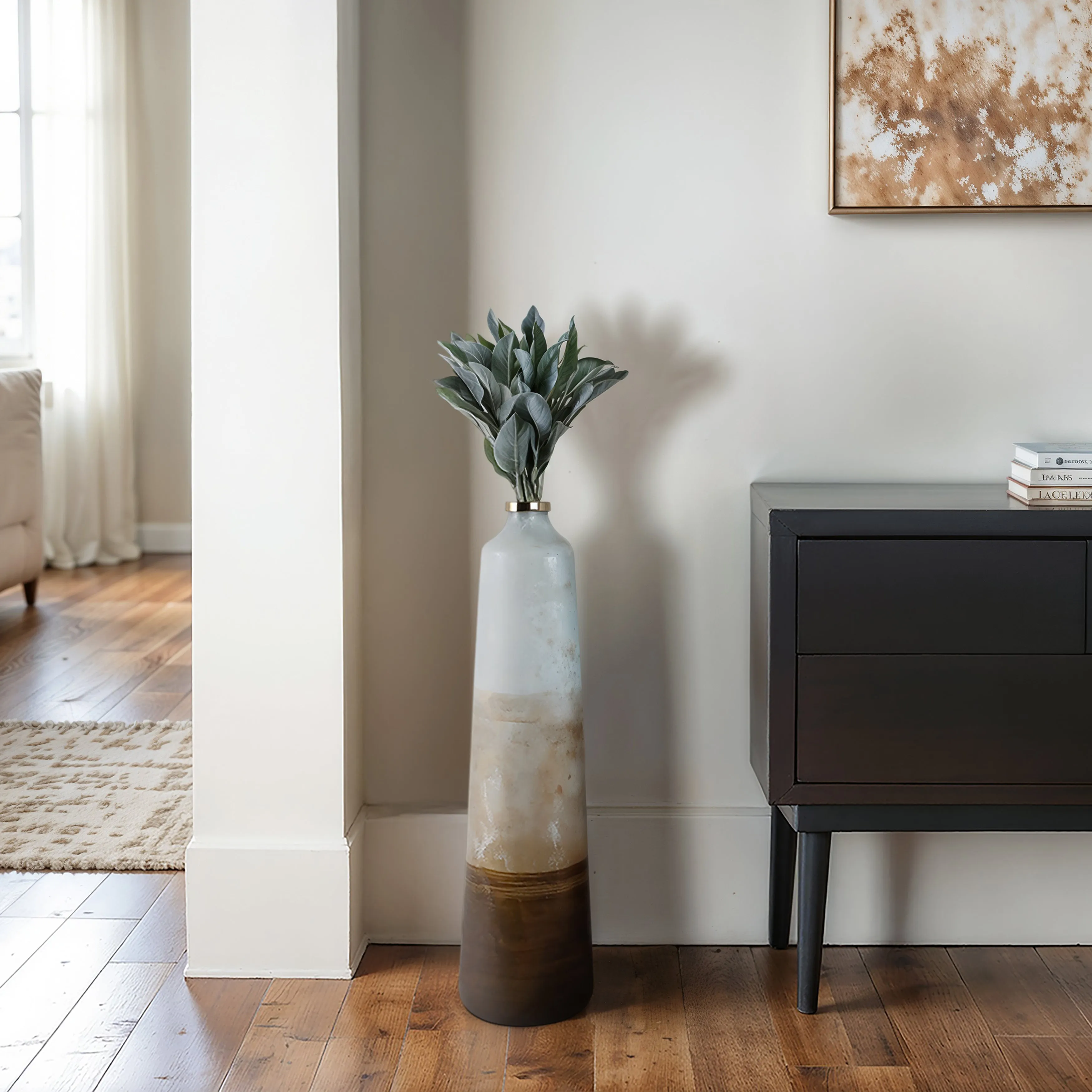 31" Gold Ombre Floor Vase, White/gold