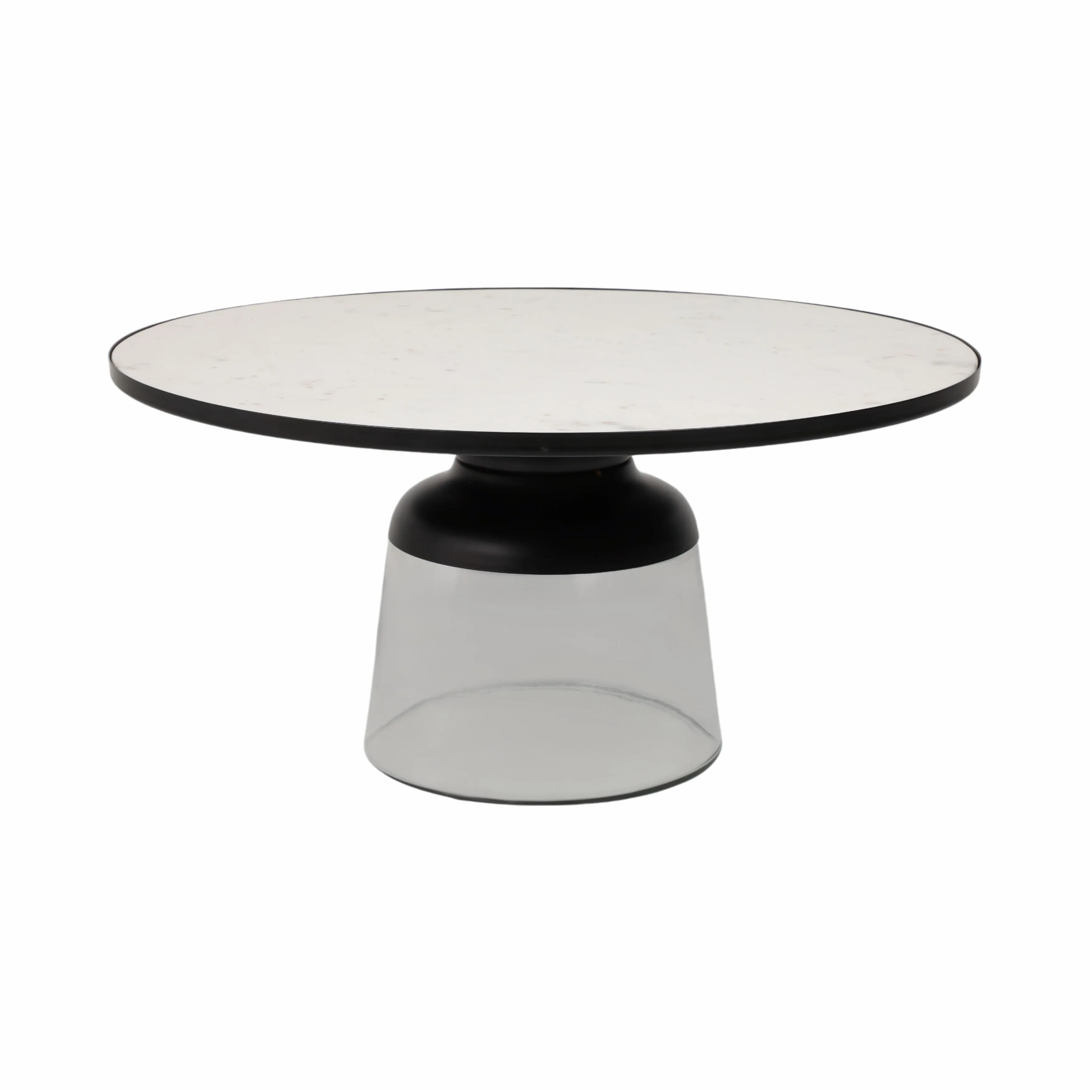 34" Glass Coffee Table Marble Top, White/clear, Kd