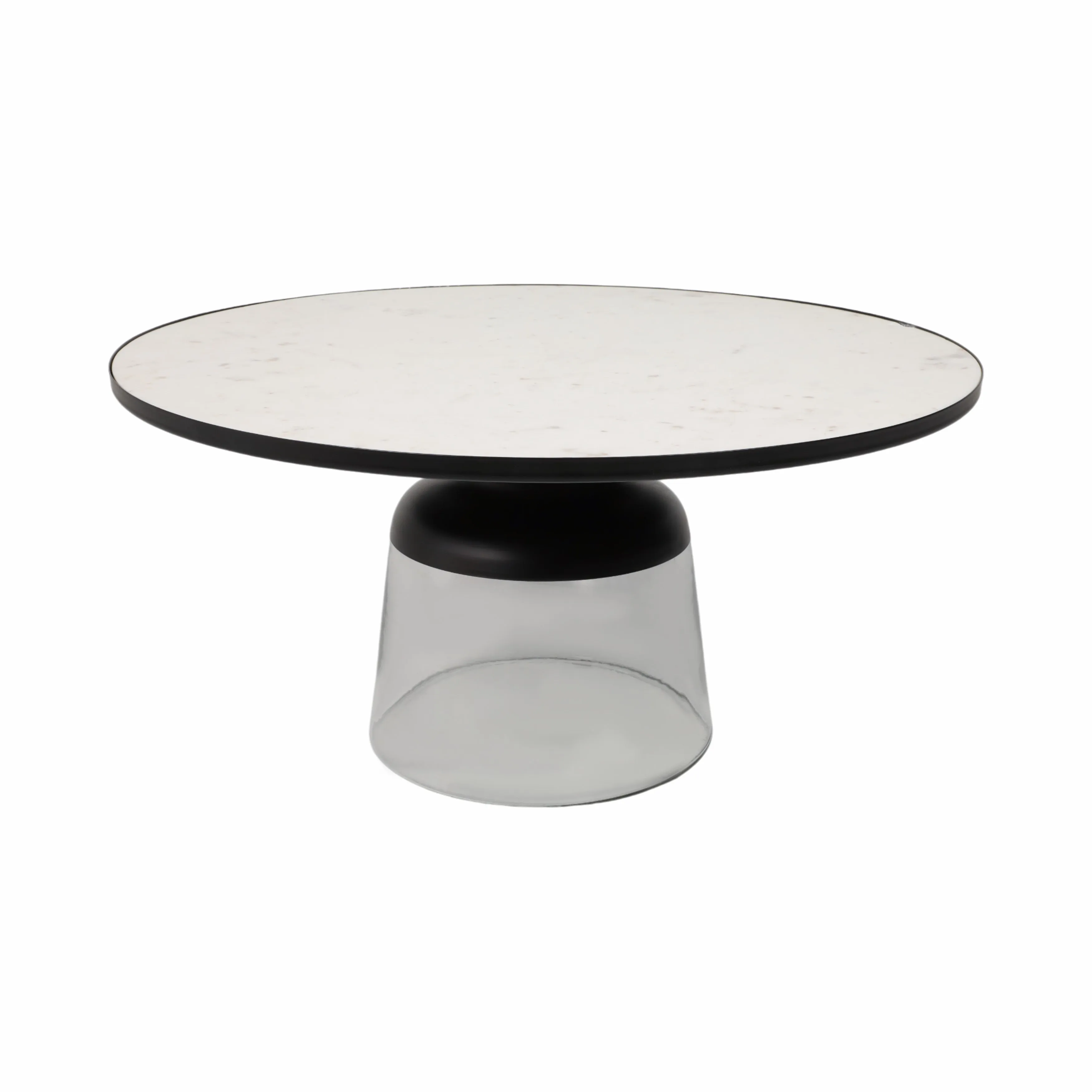 34" Glass Coffee Table Marble Top, White/clear, Kd