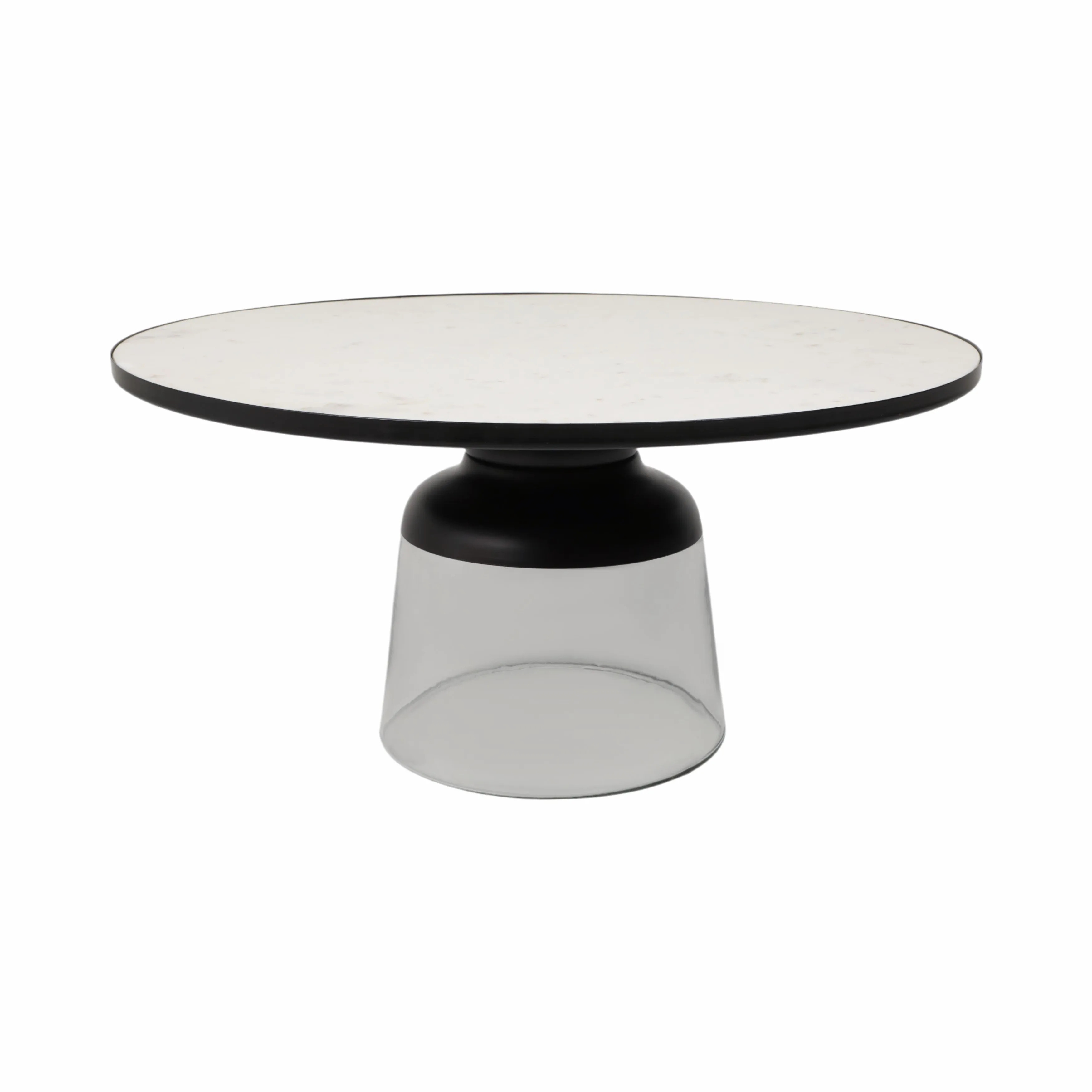 34" Glass Coffee Table Marble Top, White/clear, Kd