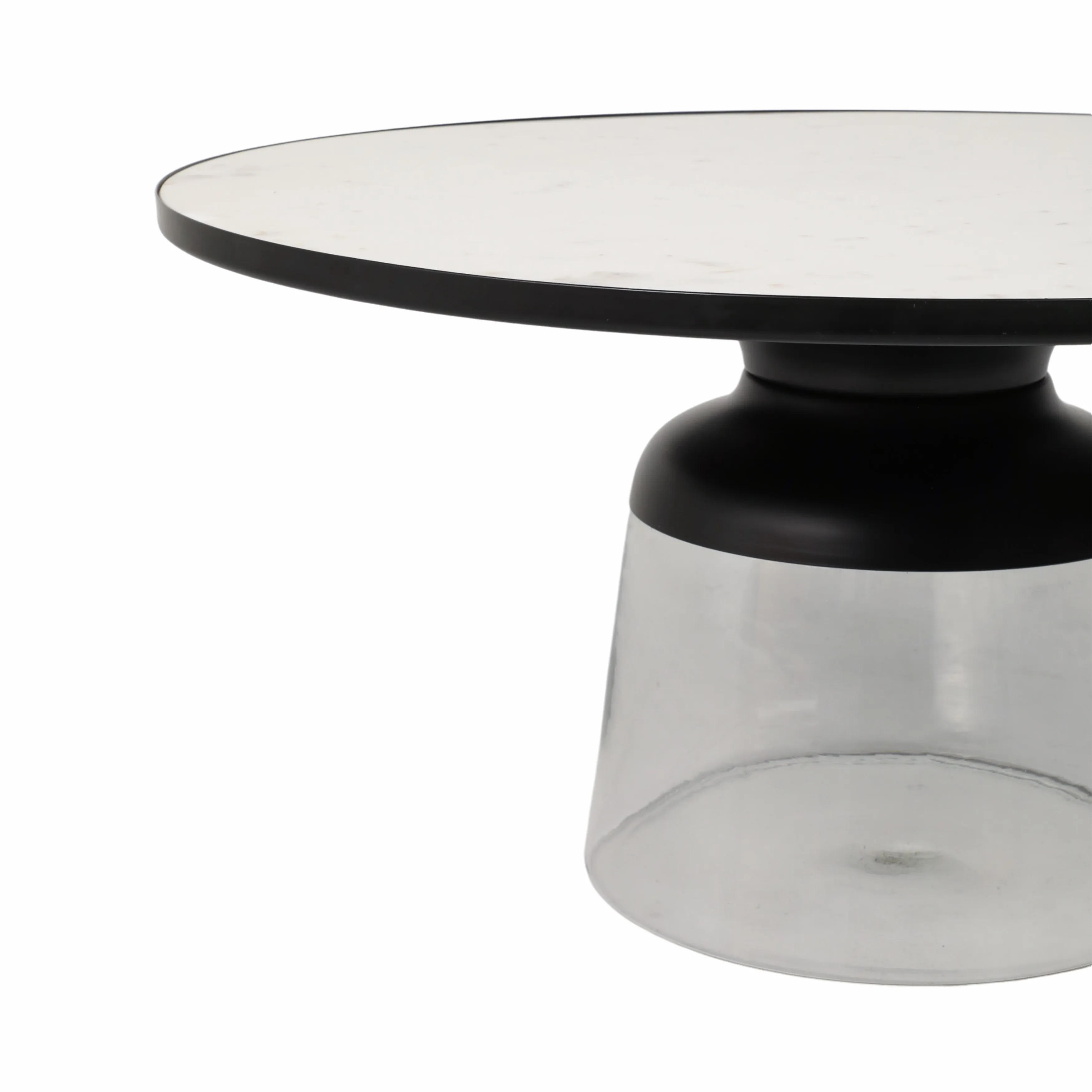 34" Glass Coffee Table Marble Top, White/clear, Kd