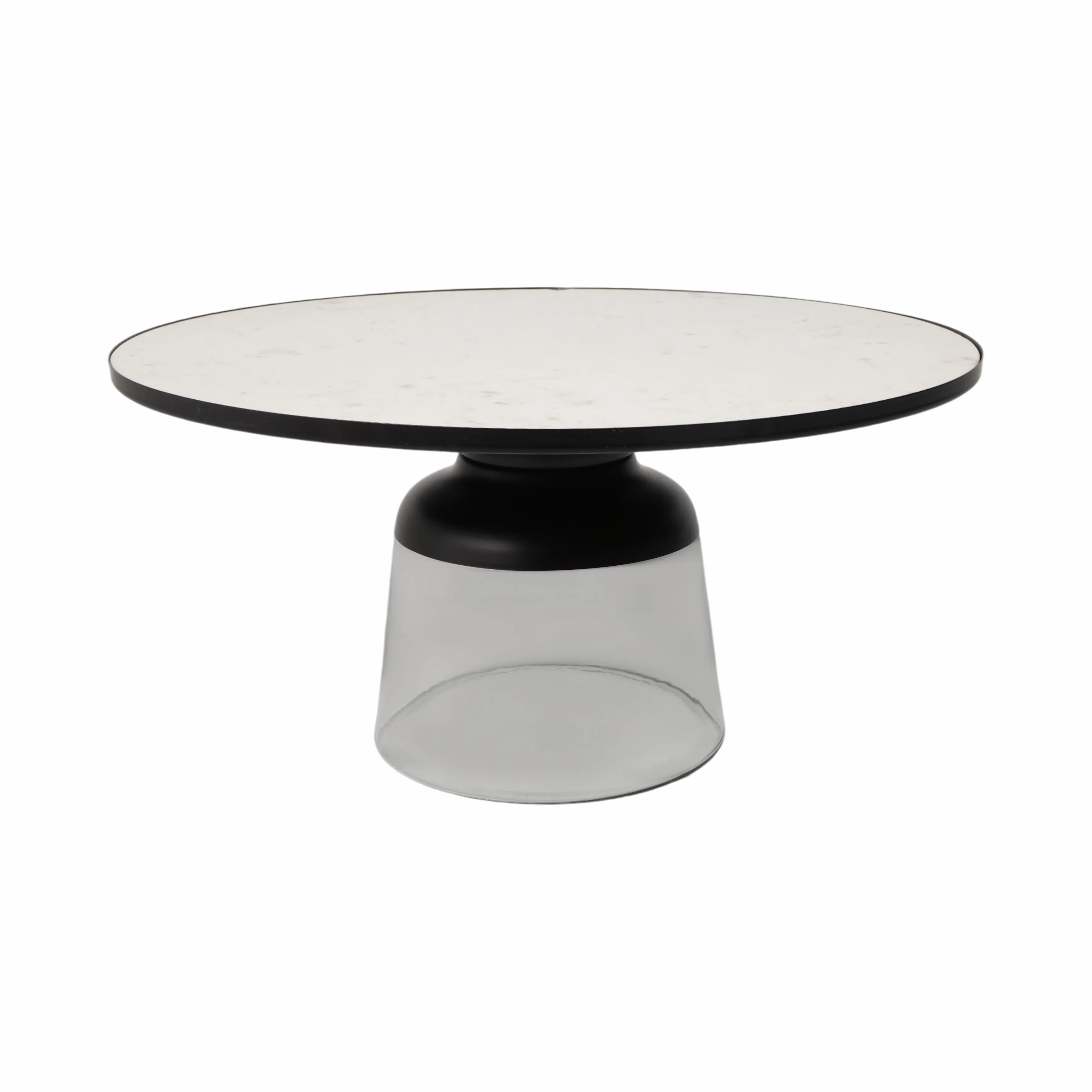 34" Glass Coffee Table Marble Top, White/clear, Kd