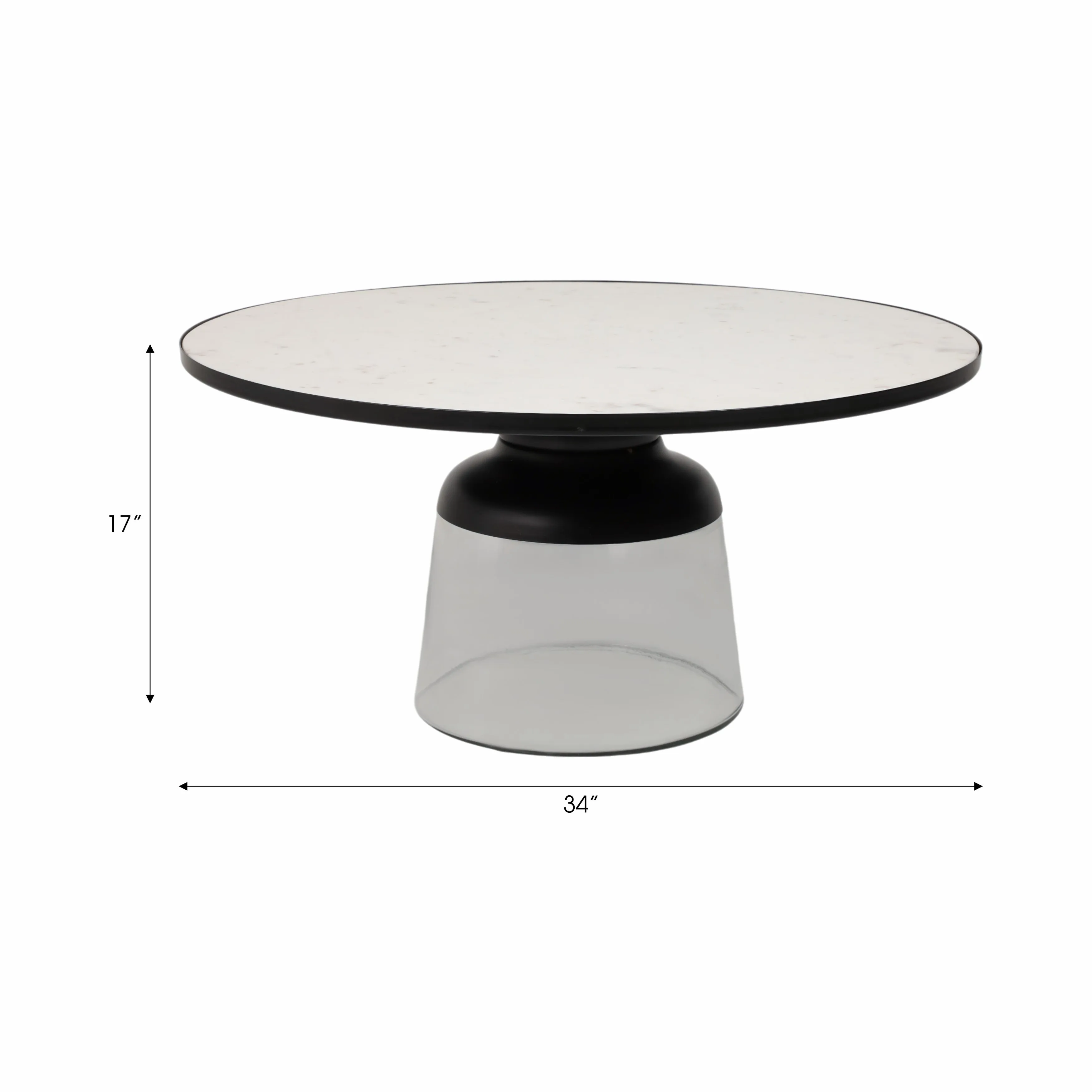 34" Glass Coffee Table Marble Top, White/clear, Kd