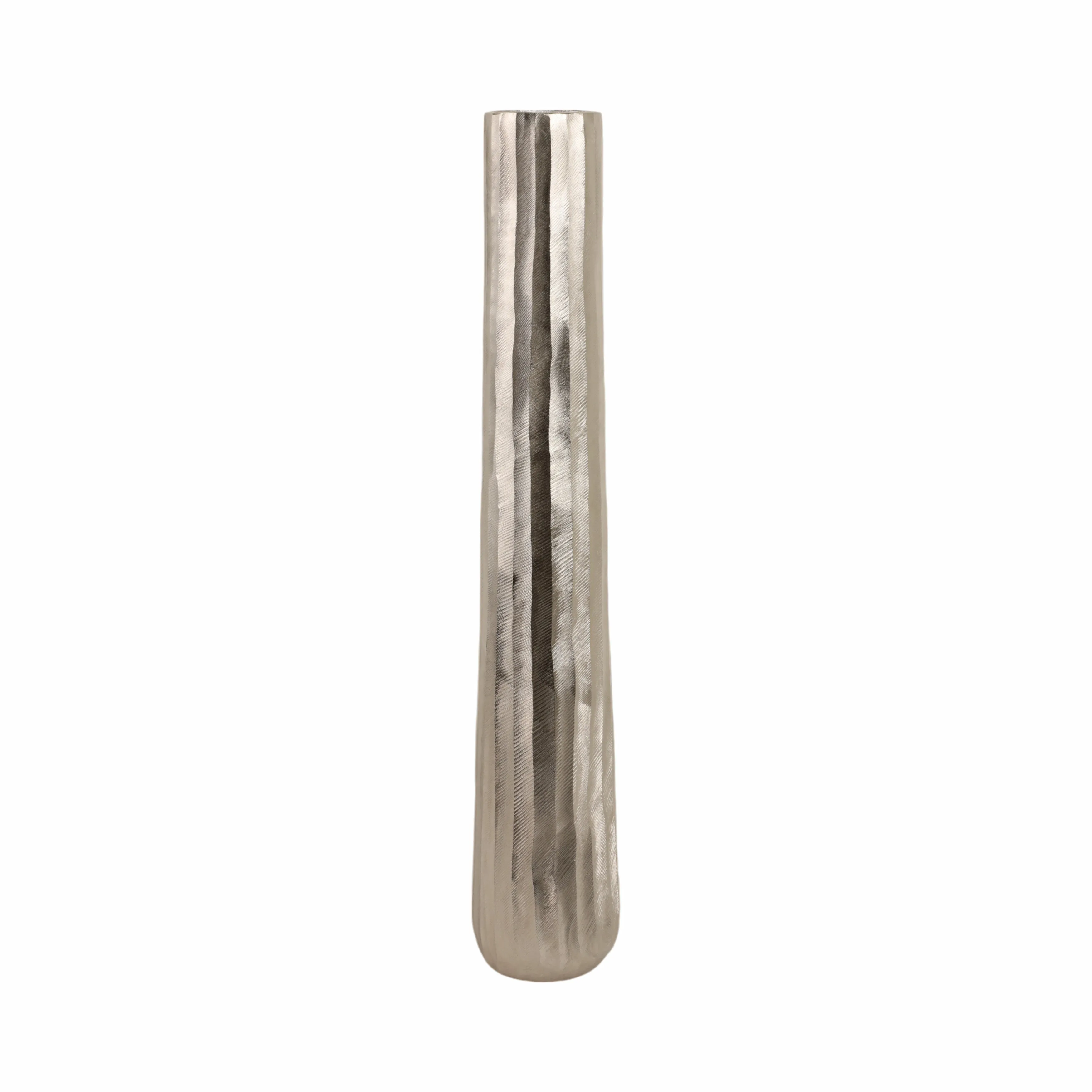 35" Rounded Etched Metal Floor Vase, Silver
