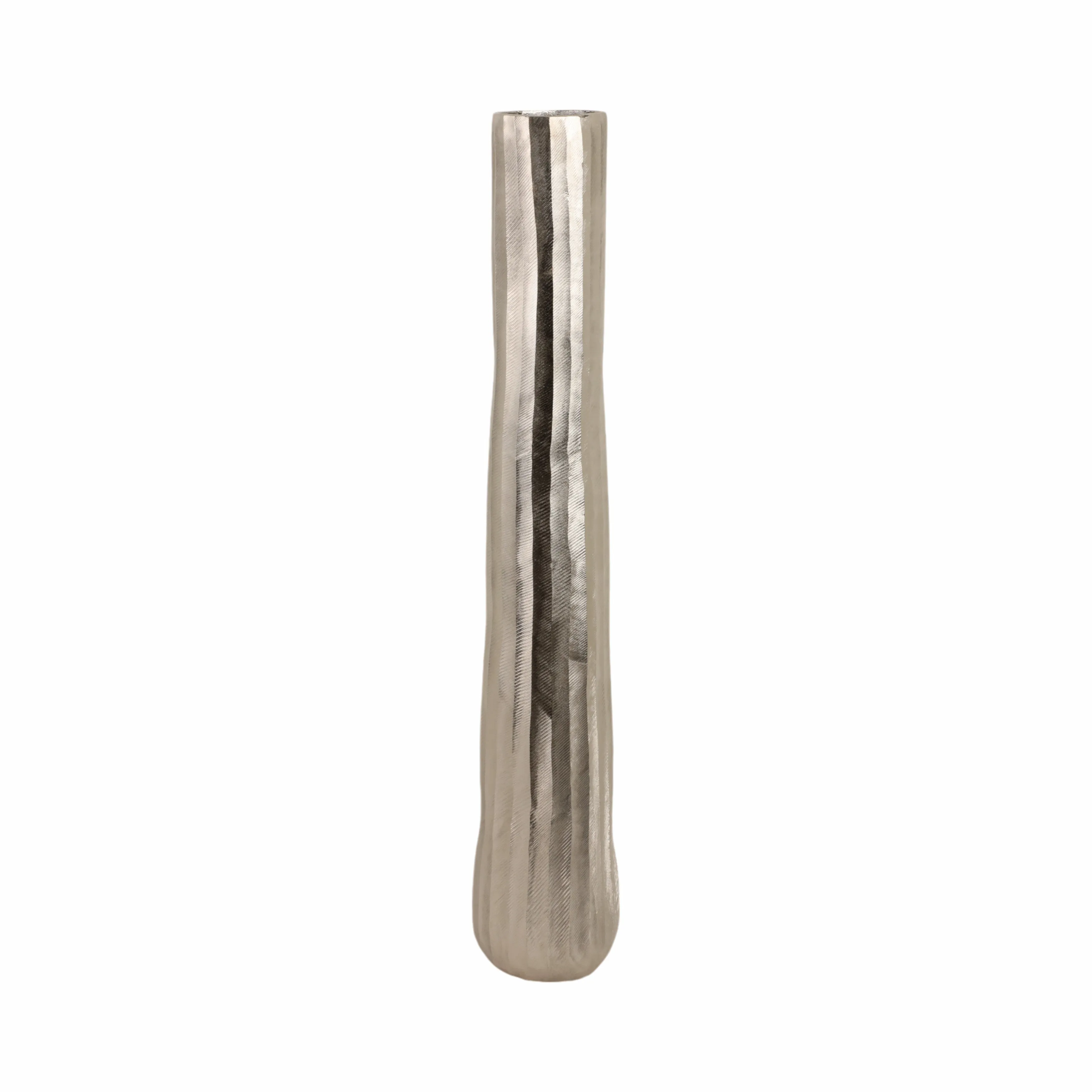 35" Rounded Etched Metal Floor Vase, Silver