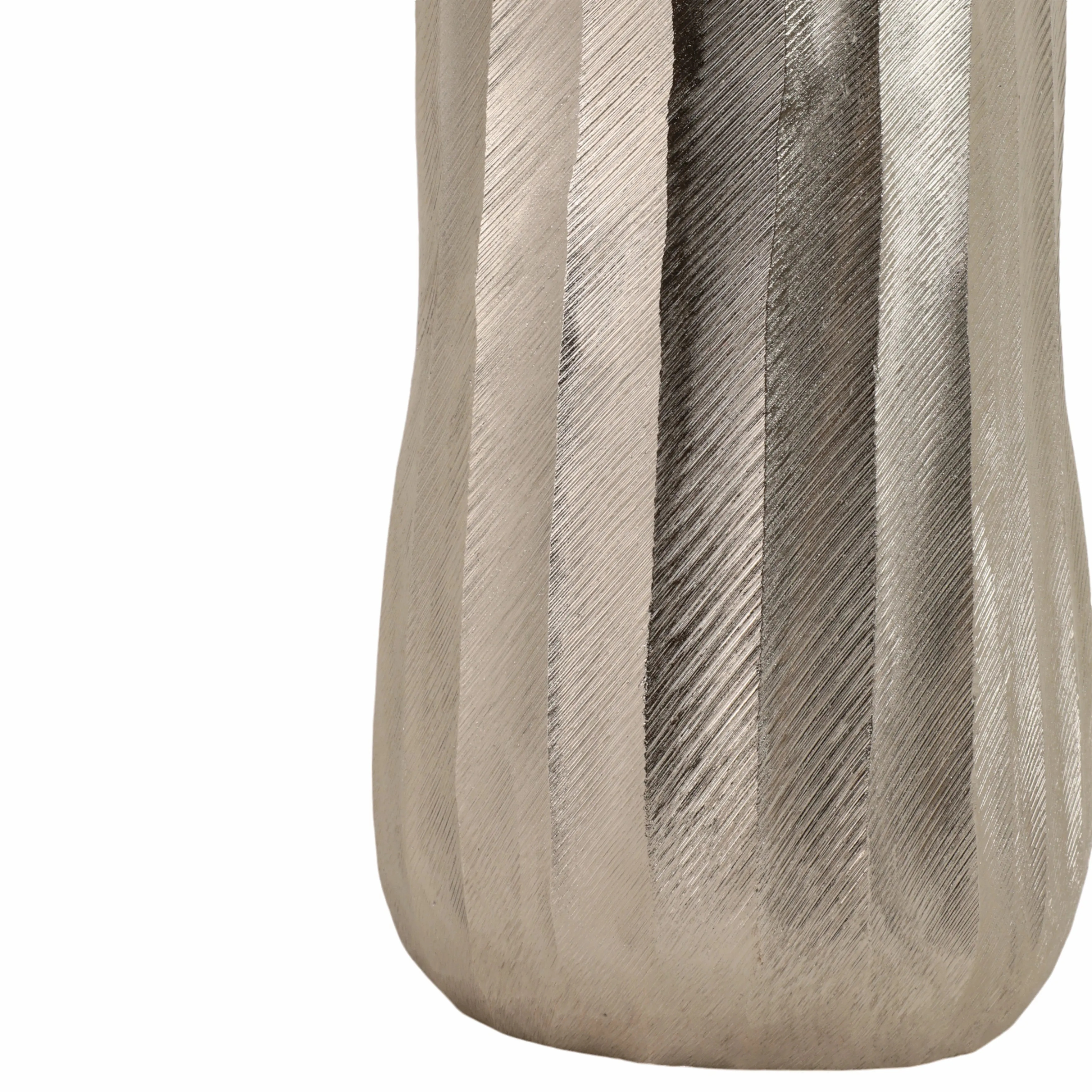 35" Rounded Etched Metal Floor Vase, Silver