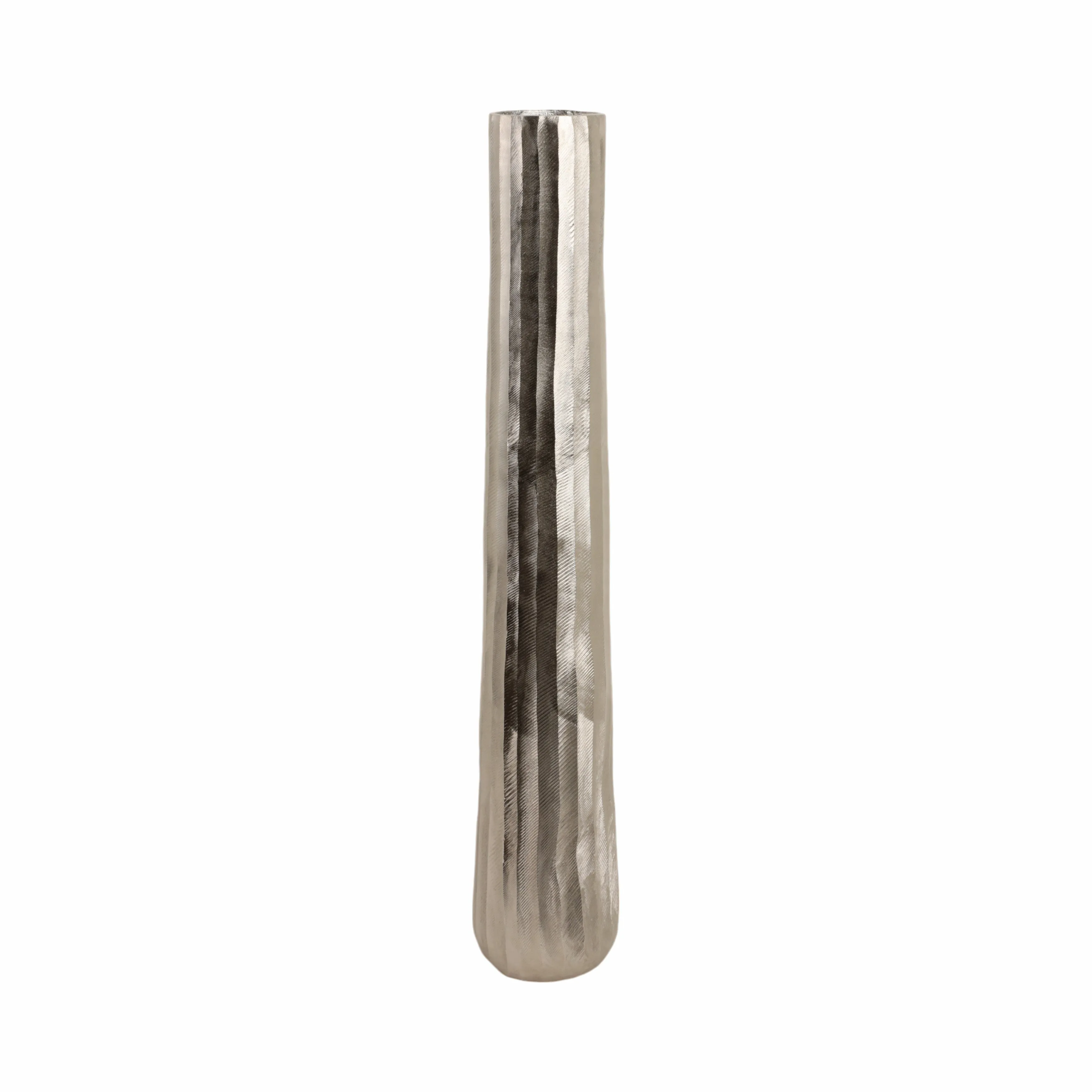 35" Rounded Etched Metal Floor Vase, Silver