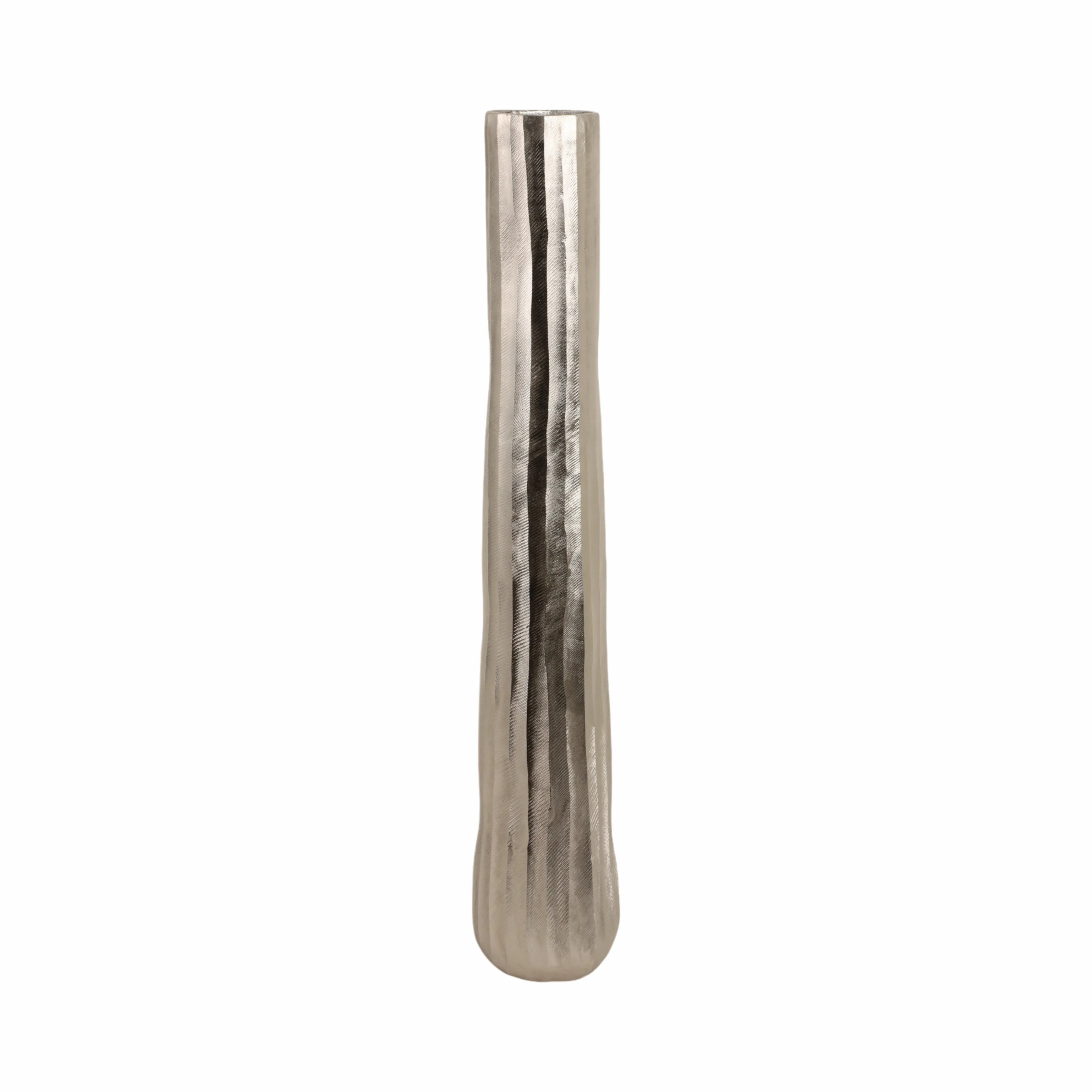 35" Rounded Etched Metal Floor Vase, Silver
