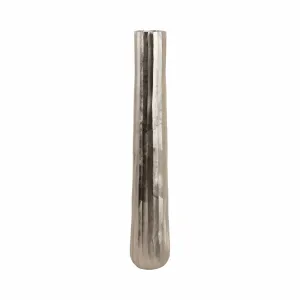 35" Rounded Etched Metal Floor Vase, Silver