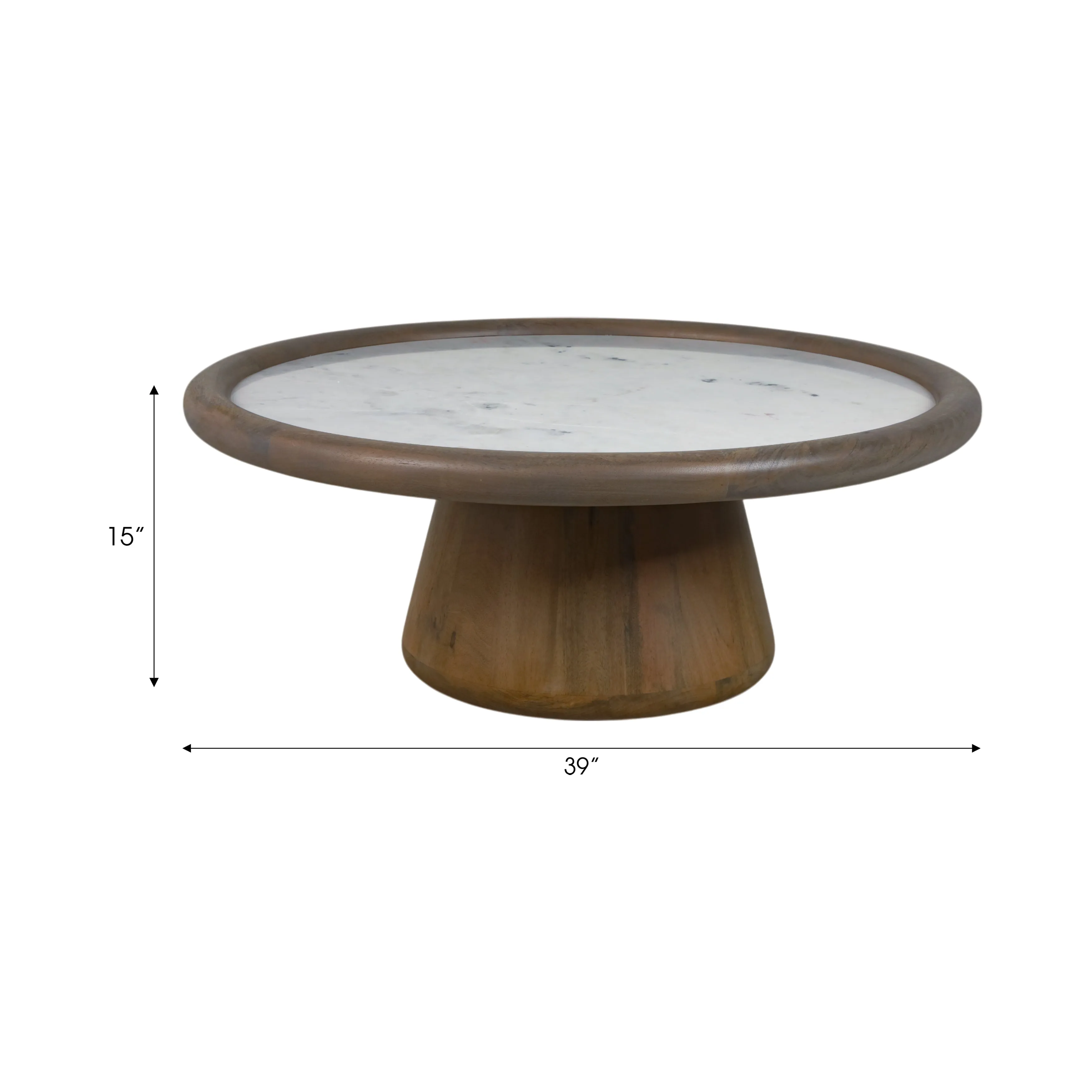 39" Aleena Wood And Marble Coffee Table, Brwn