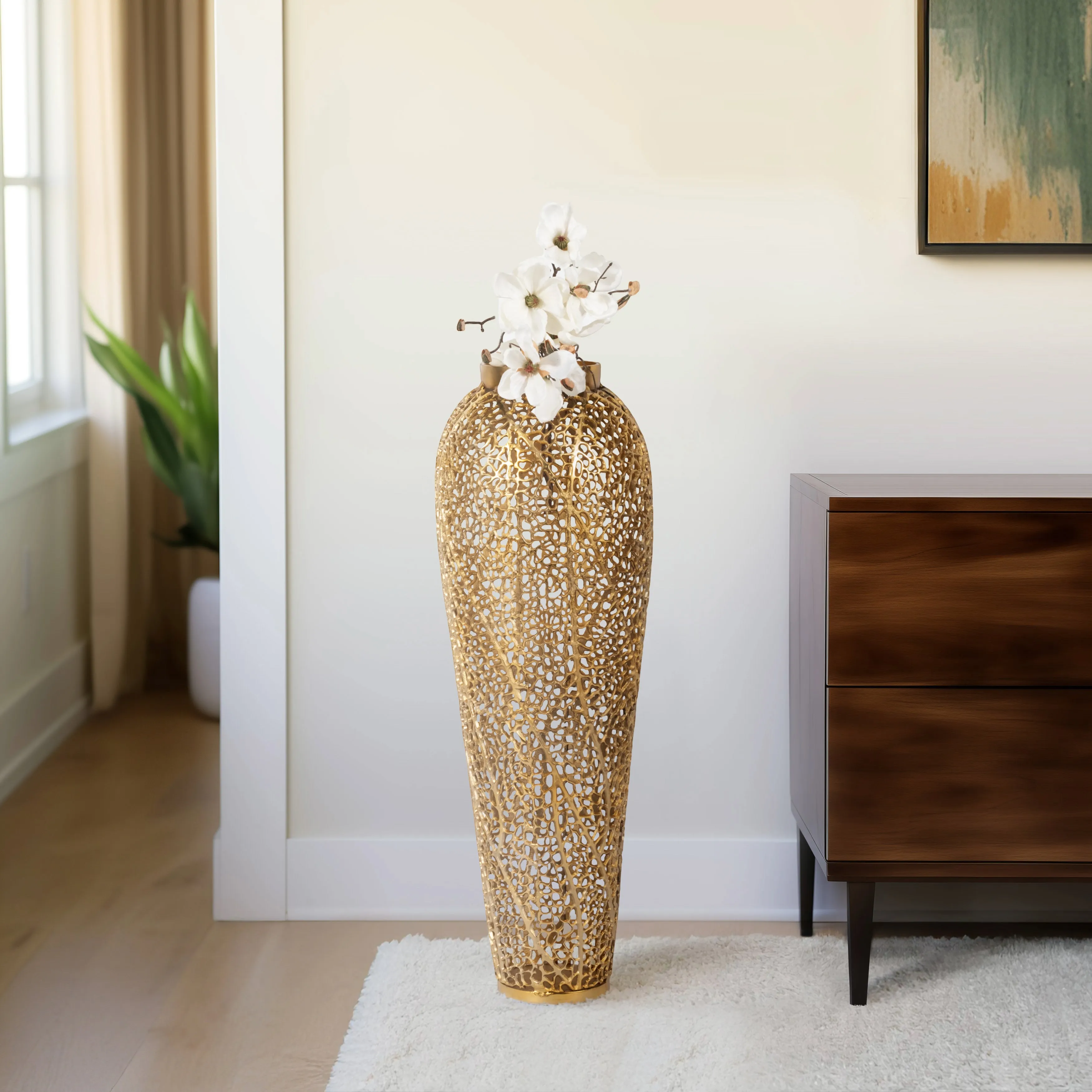 40" Fauna Metal Bouquet Floor Vase, Gold