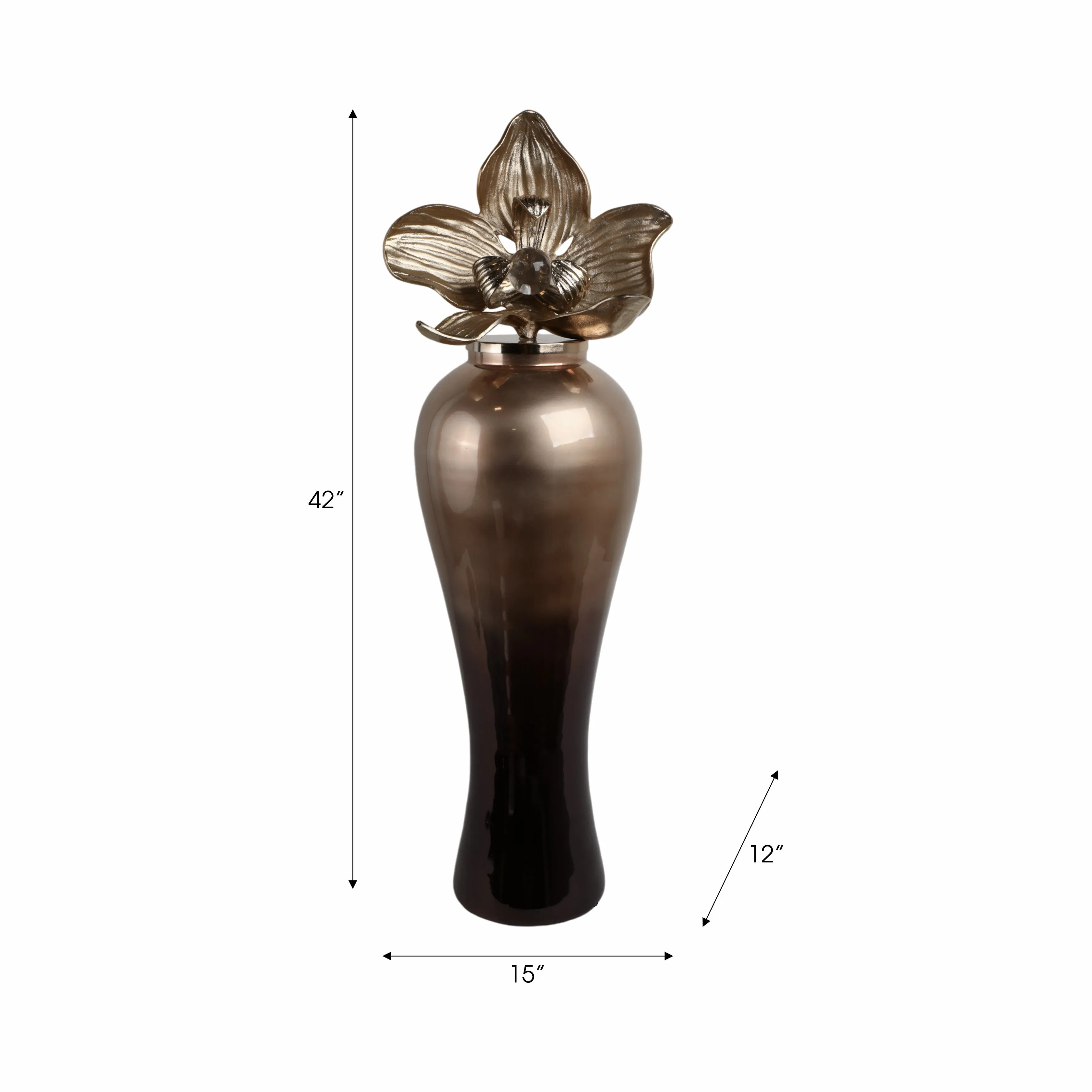 42"quincy Large Oversized Vase W/metal Flwer Toppr