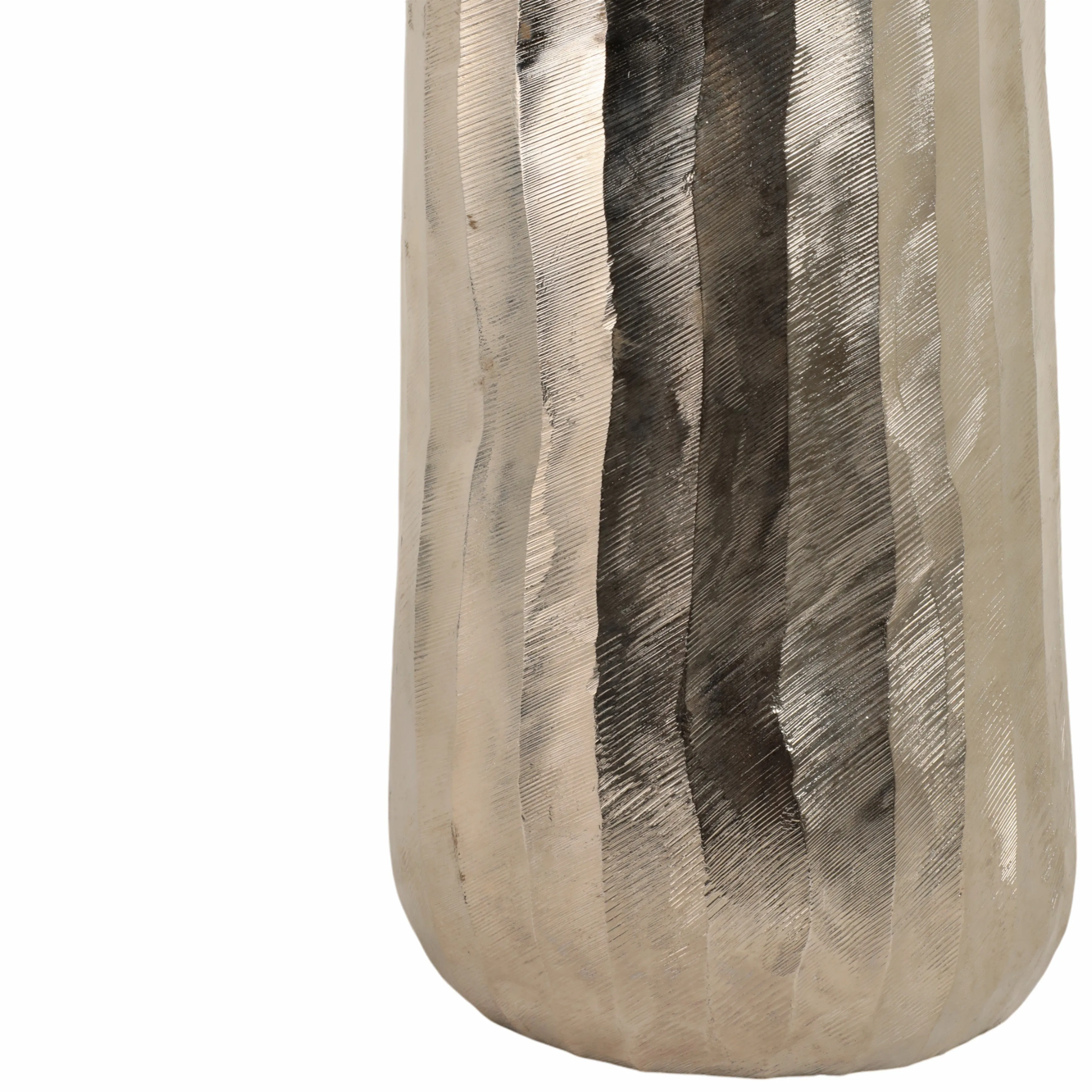 48" Rounded Etched Metal Floor Vase, Silver