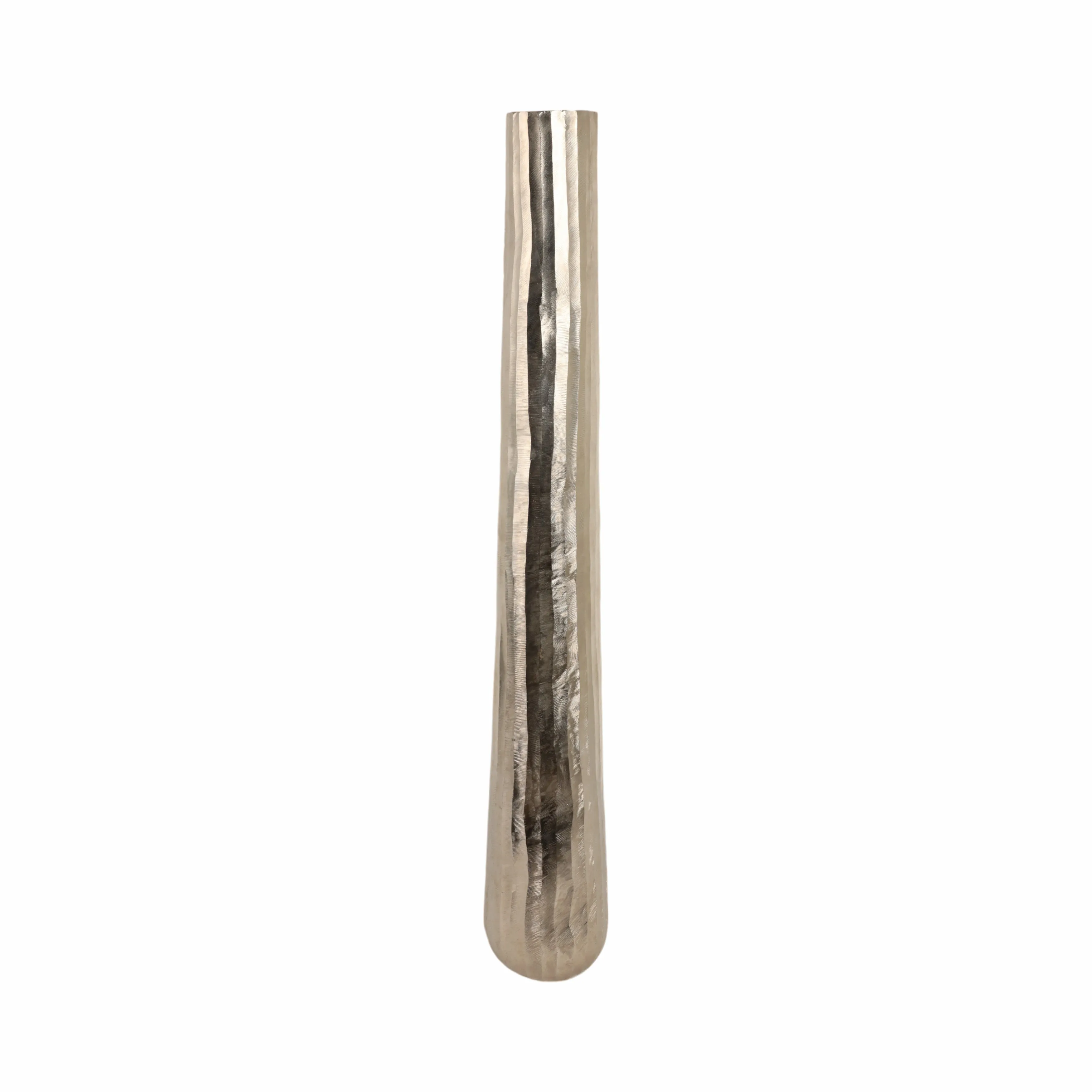 48" Rounded Etched Metal Floor Vase, Silver