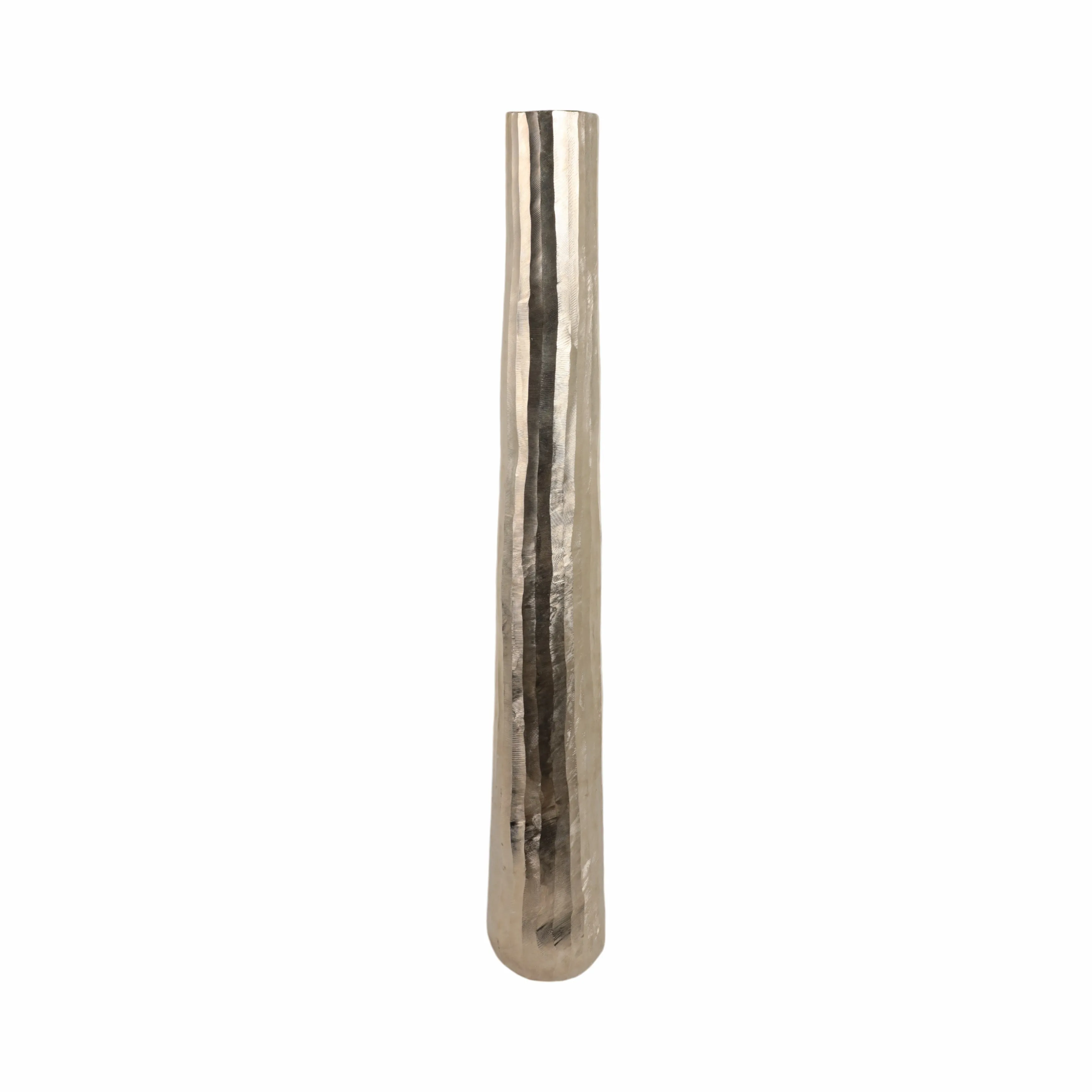 48" Rounded Etched Metal Floor Vase, Silver