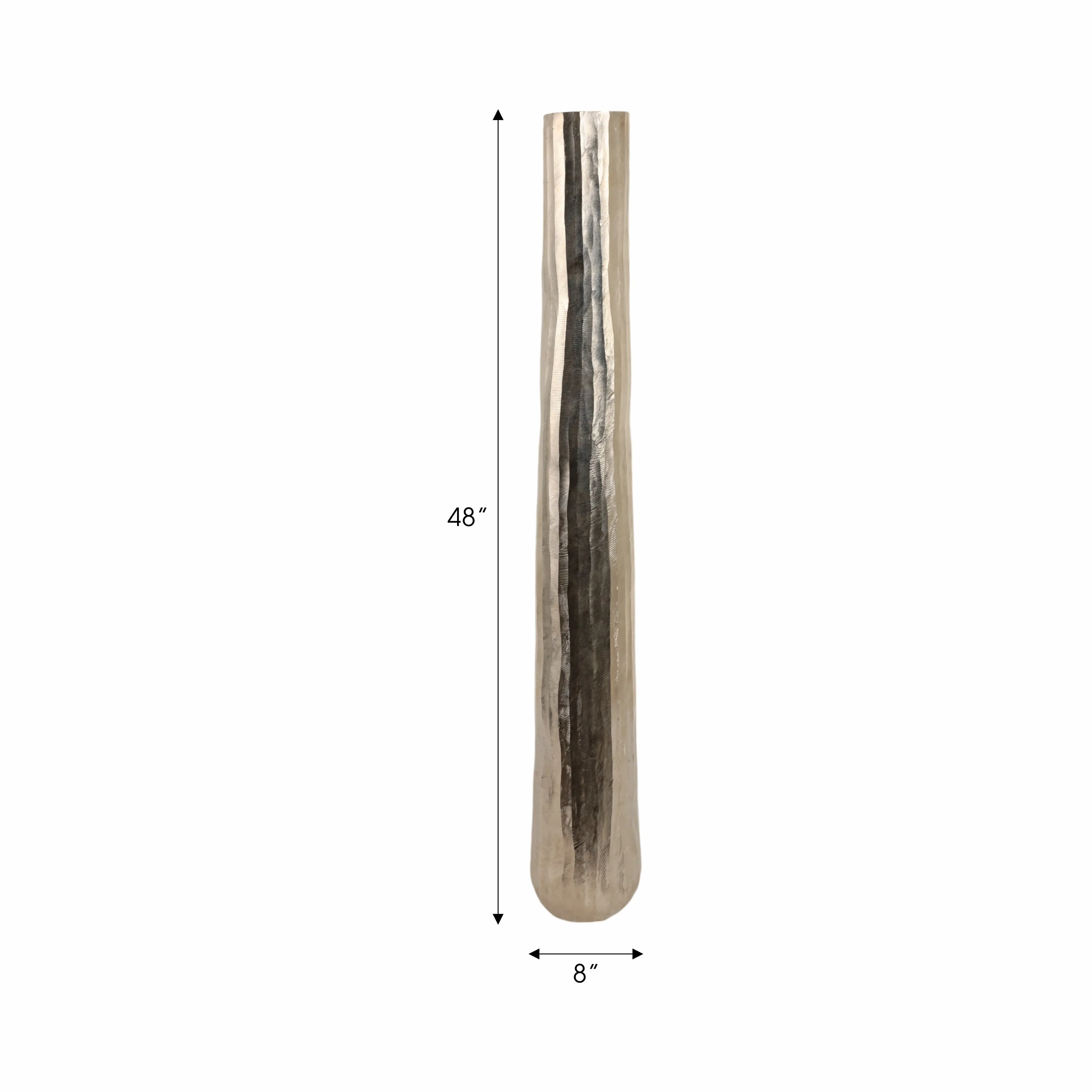48" Rounded Etched Metal Floor Vase, Silver
