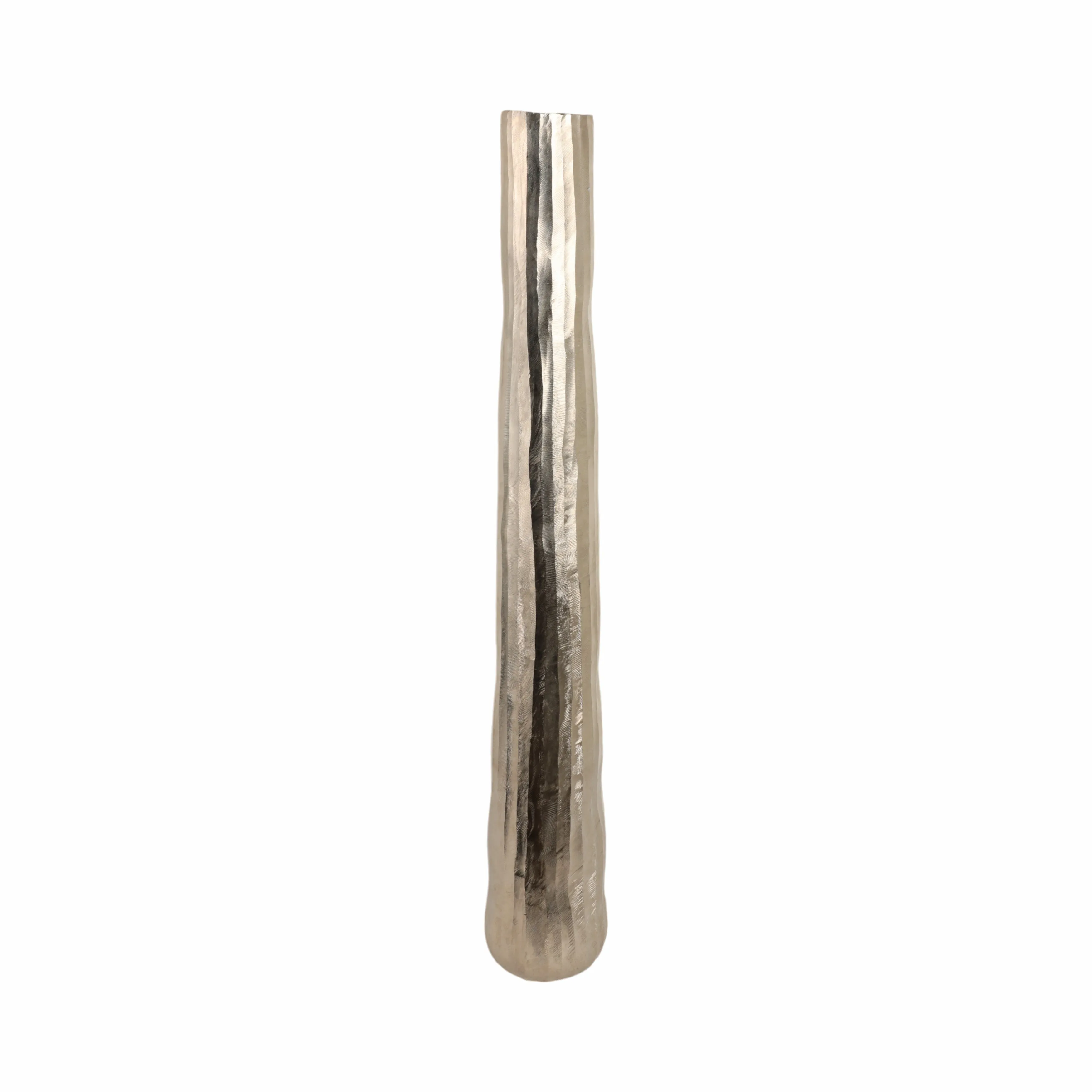 48" Rounded Etched Metal Floor Vase, Silver