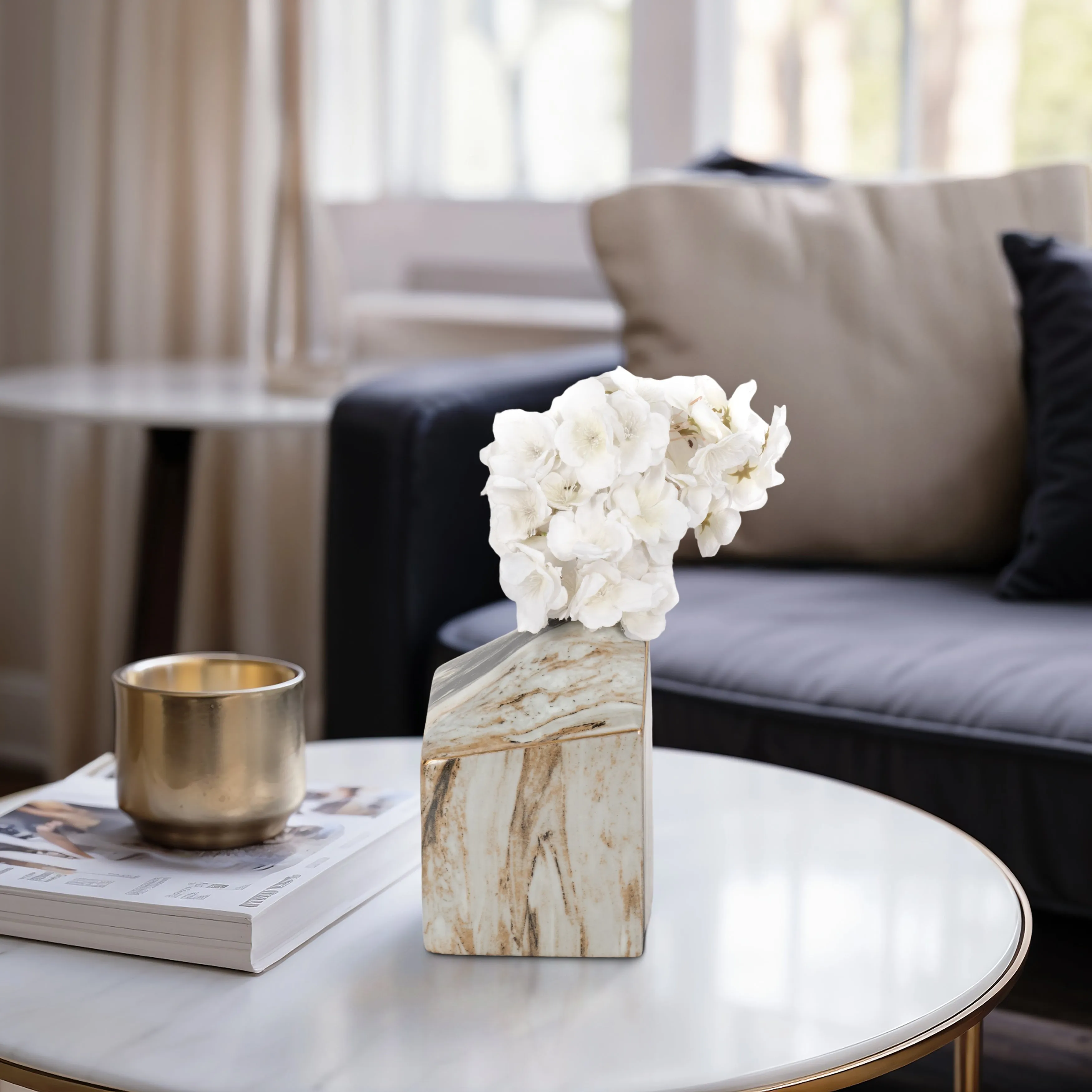 7" SALMIS MEDIUM VASE, GRAY MARBLE