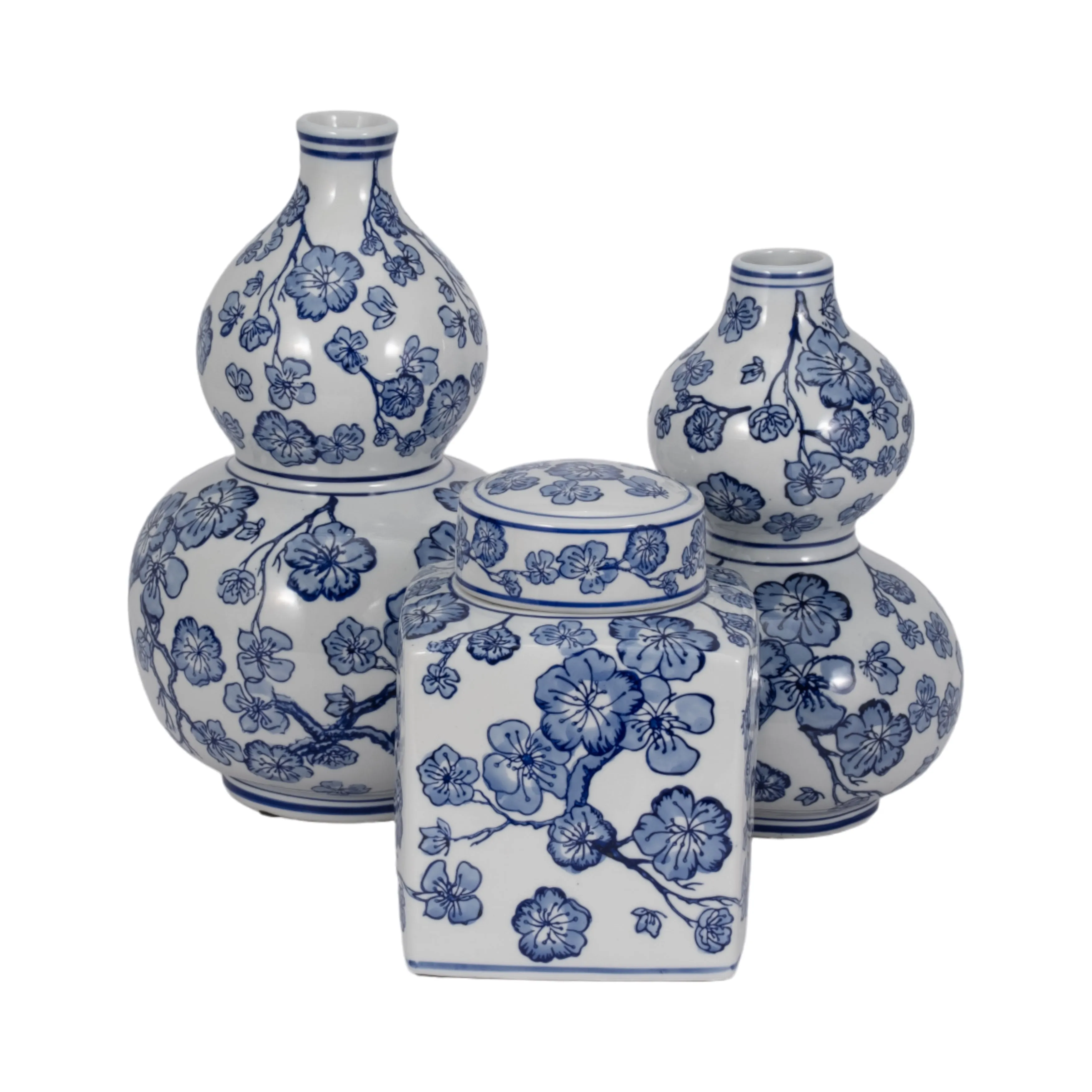 8" Cherry Blossom Chinoiserie Jar, Blue/white