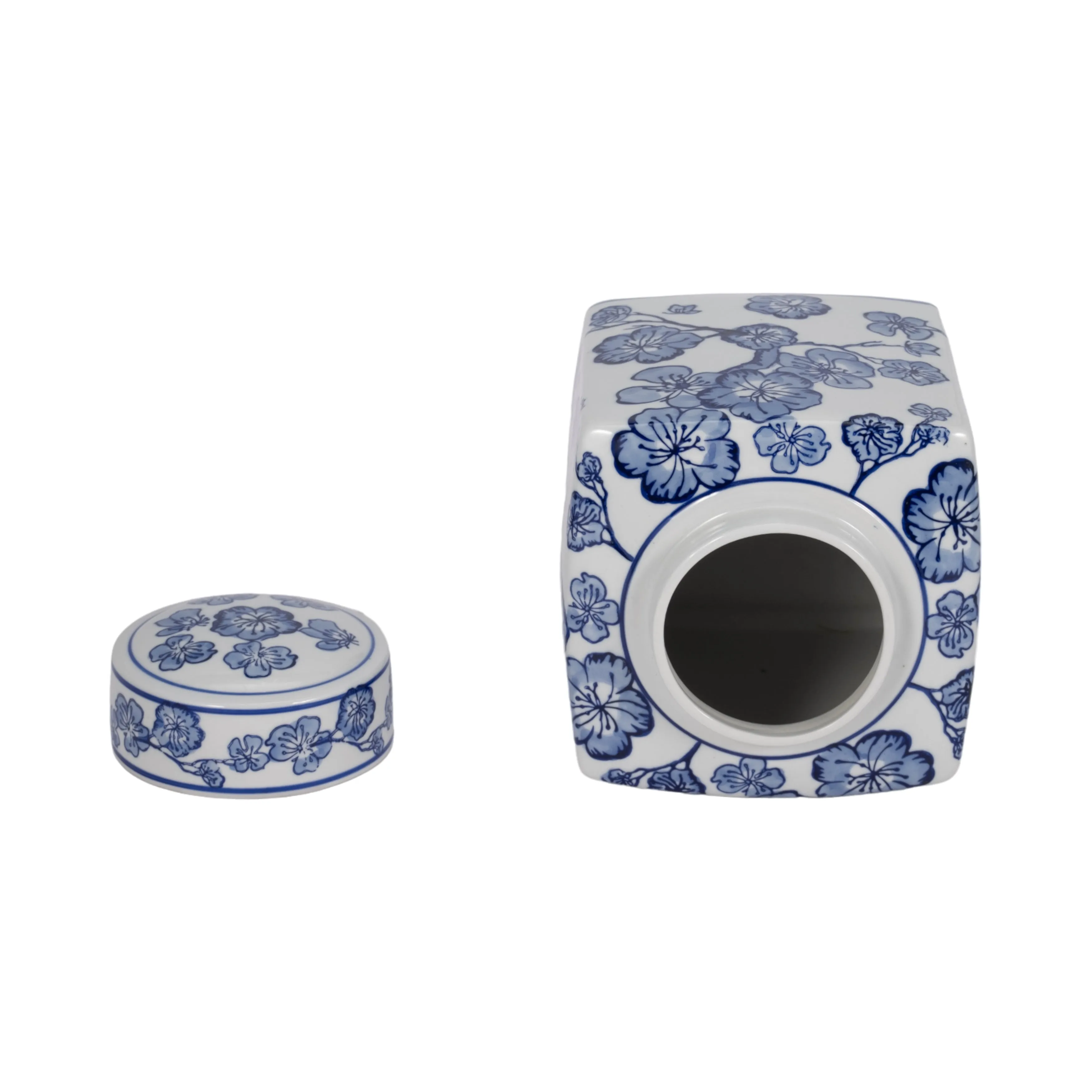 8" Cherry Blossom Chinoiserie Jar, Blue/white
