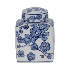 8" Cherry Blossom Chinoiserie Jar, Blue/white