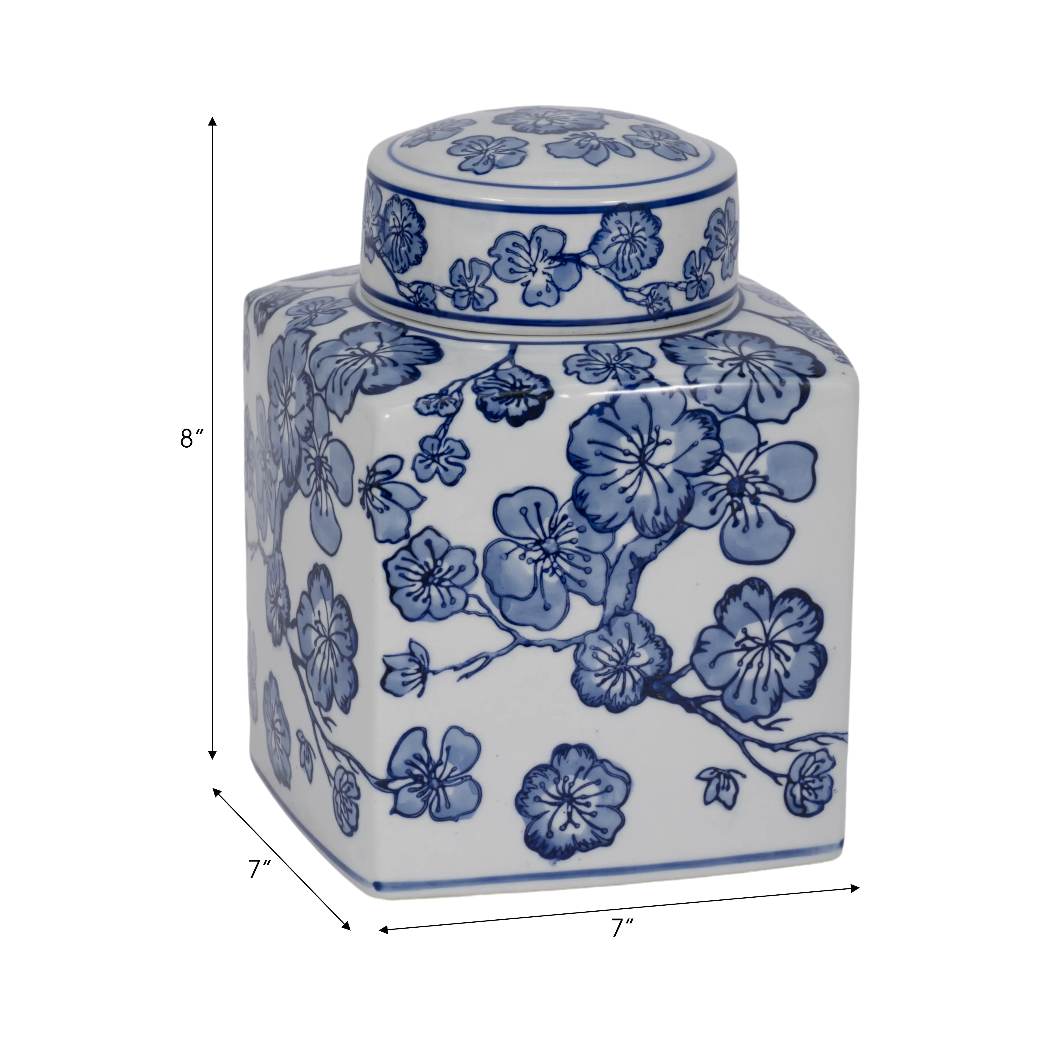 8" Cherry Blossom Chinoiserie Jar, Blue/white