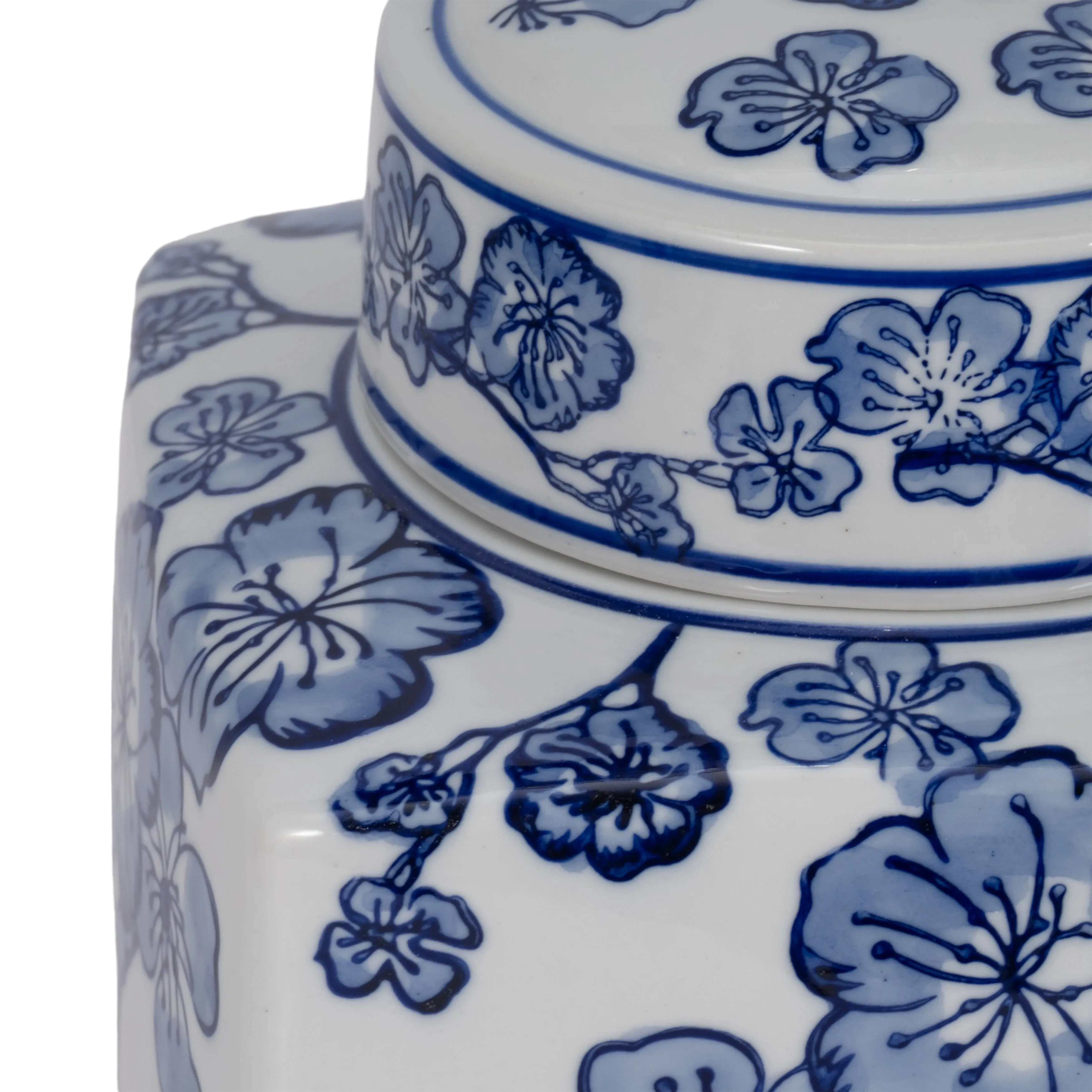 8" Cherry Blossom Chinoiserie Jar, Blue/white