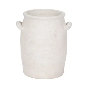 8" Traditional Handle Vase Rough Finish, White