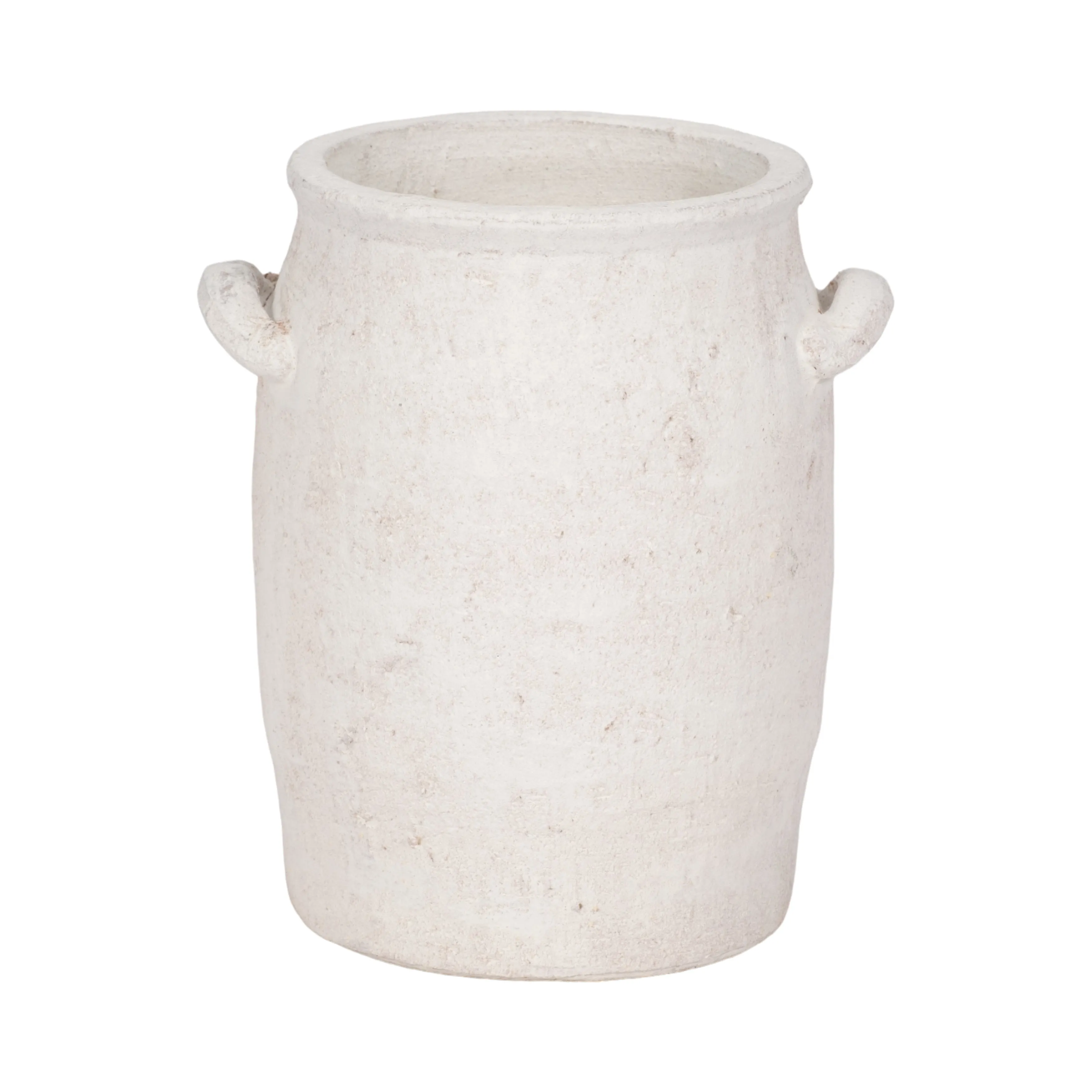 8" Traditional Handle Vase Rough Finish, White