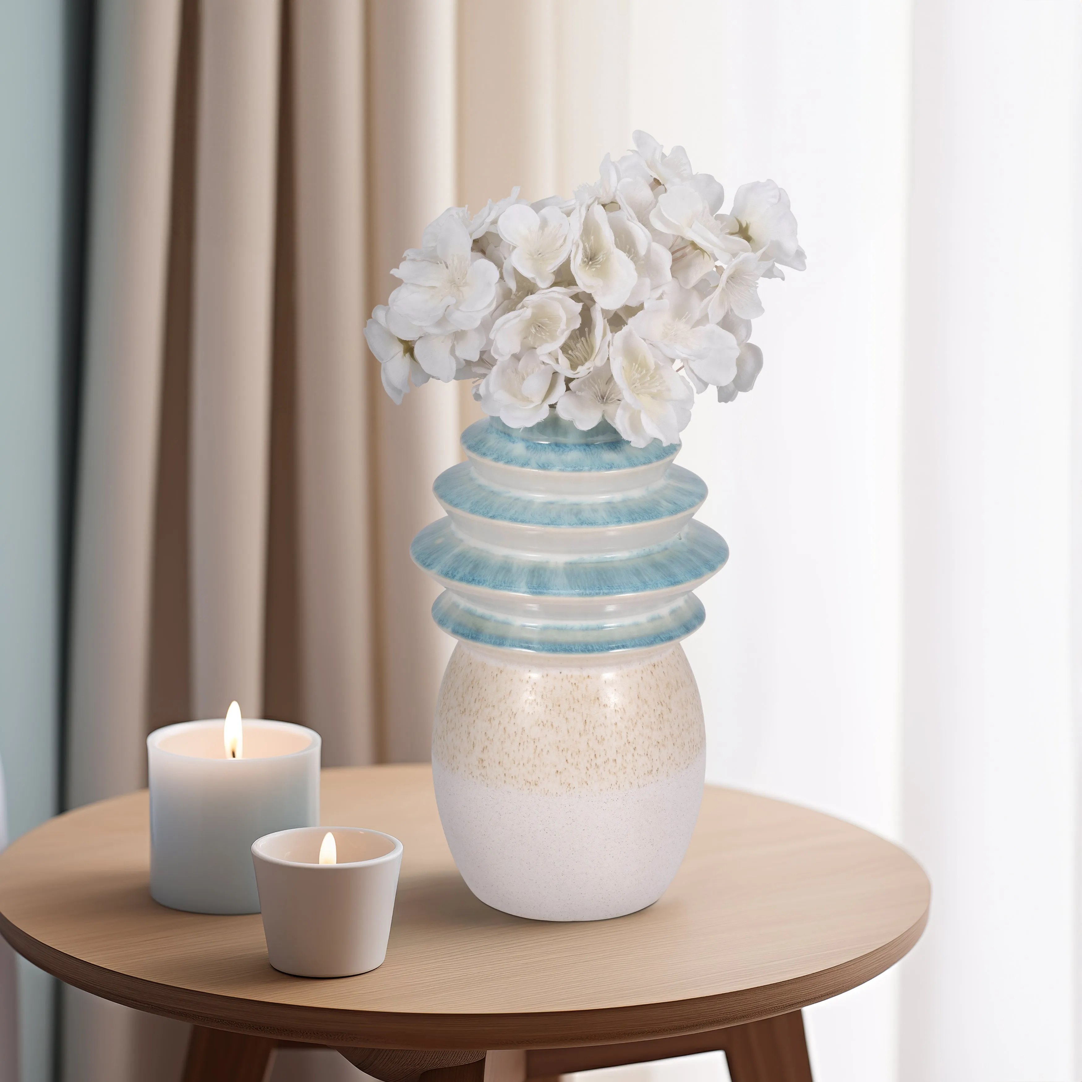 9" Fluted Top Vase Reactive Finish, Multi
