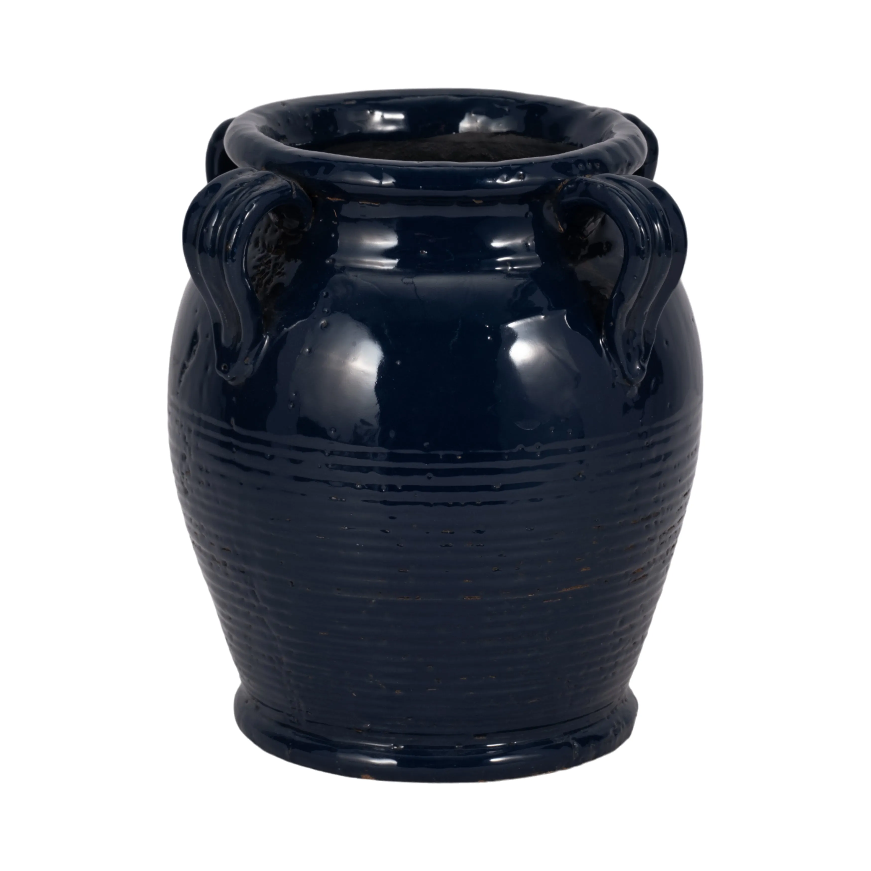 9" Terracotta Vase With Handles, Navy Blue