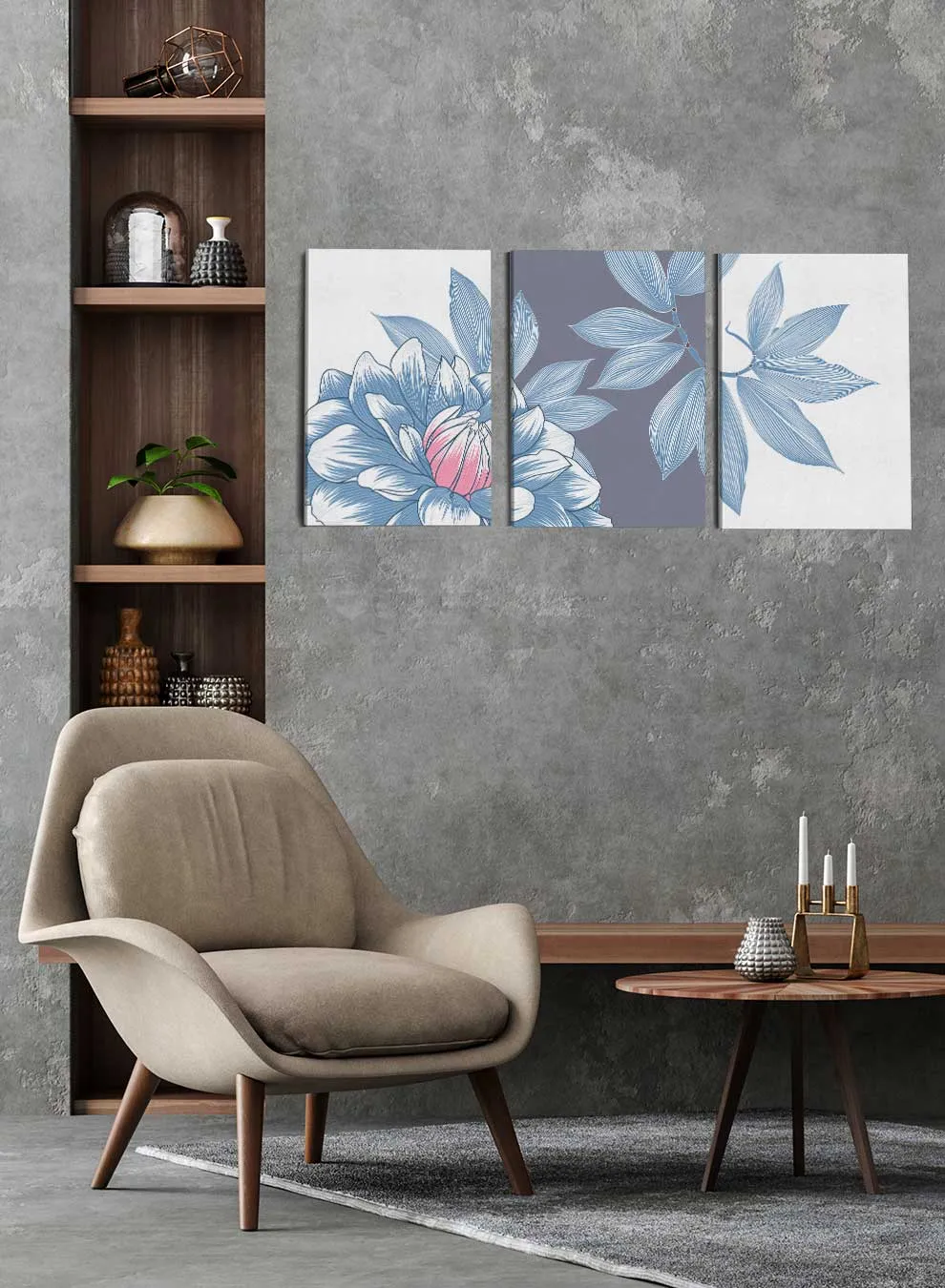 Abstract Dahlia Flowers Paintings(set of 3)