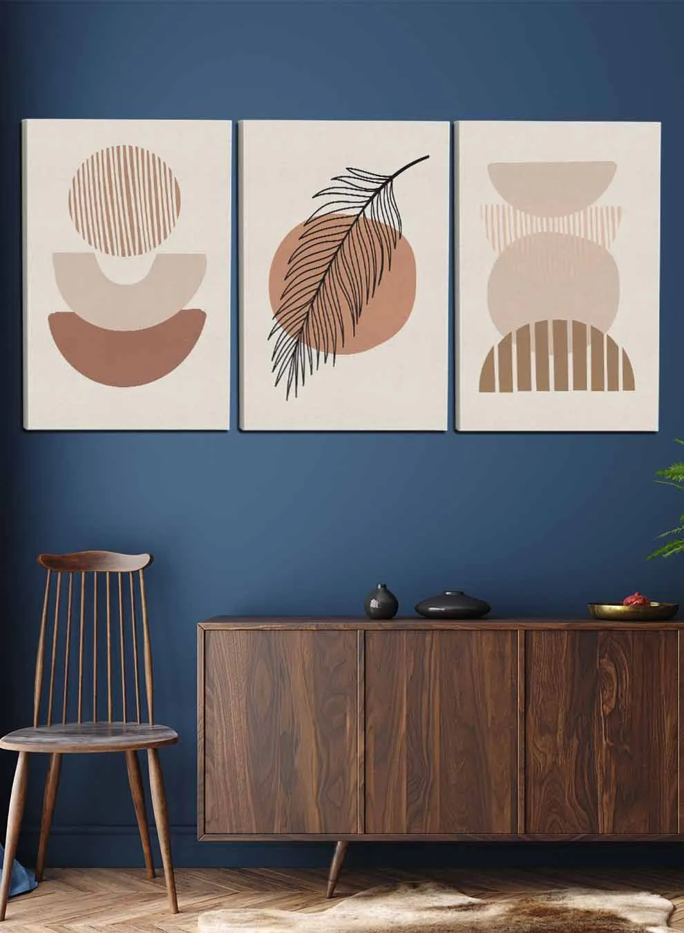 Abstract Leaves and Circle Paintings(set of 3)