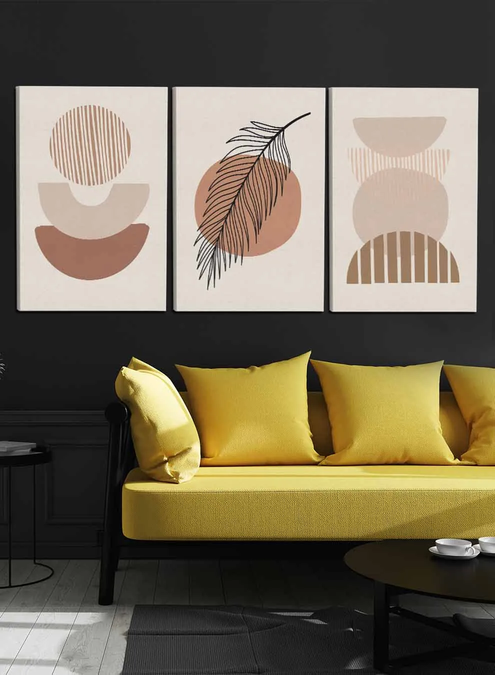 Abstract Leaves and Circle Paintings(set of 3)